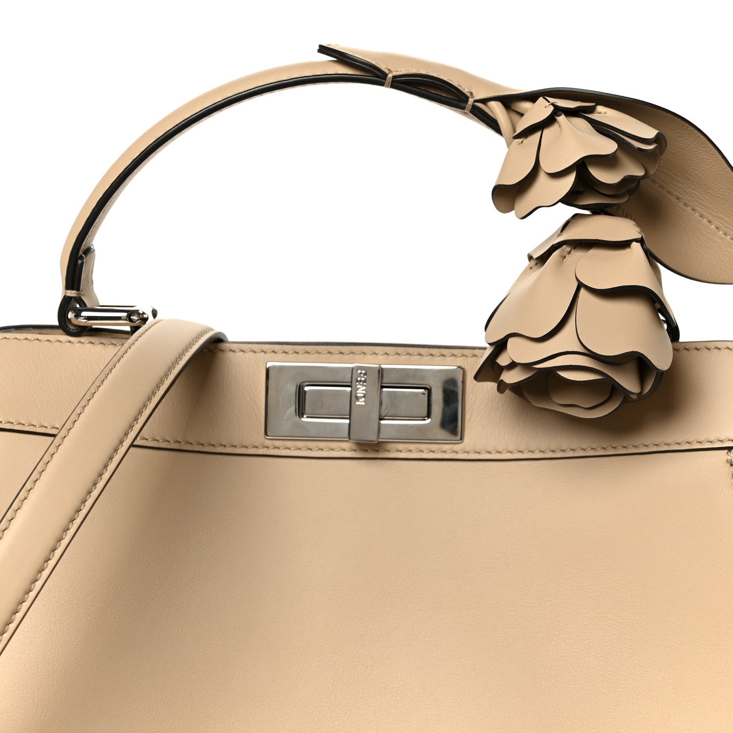 Shiny Calfskin Flower Medium Peekaboo I SEE U Satchel Beige Amido - Image 9