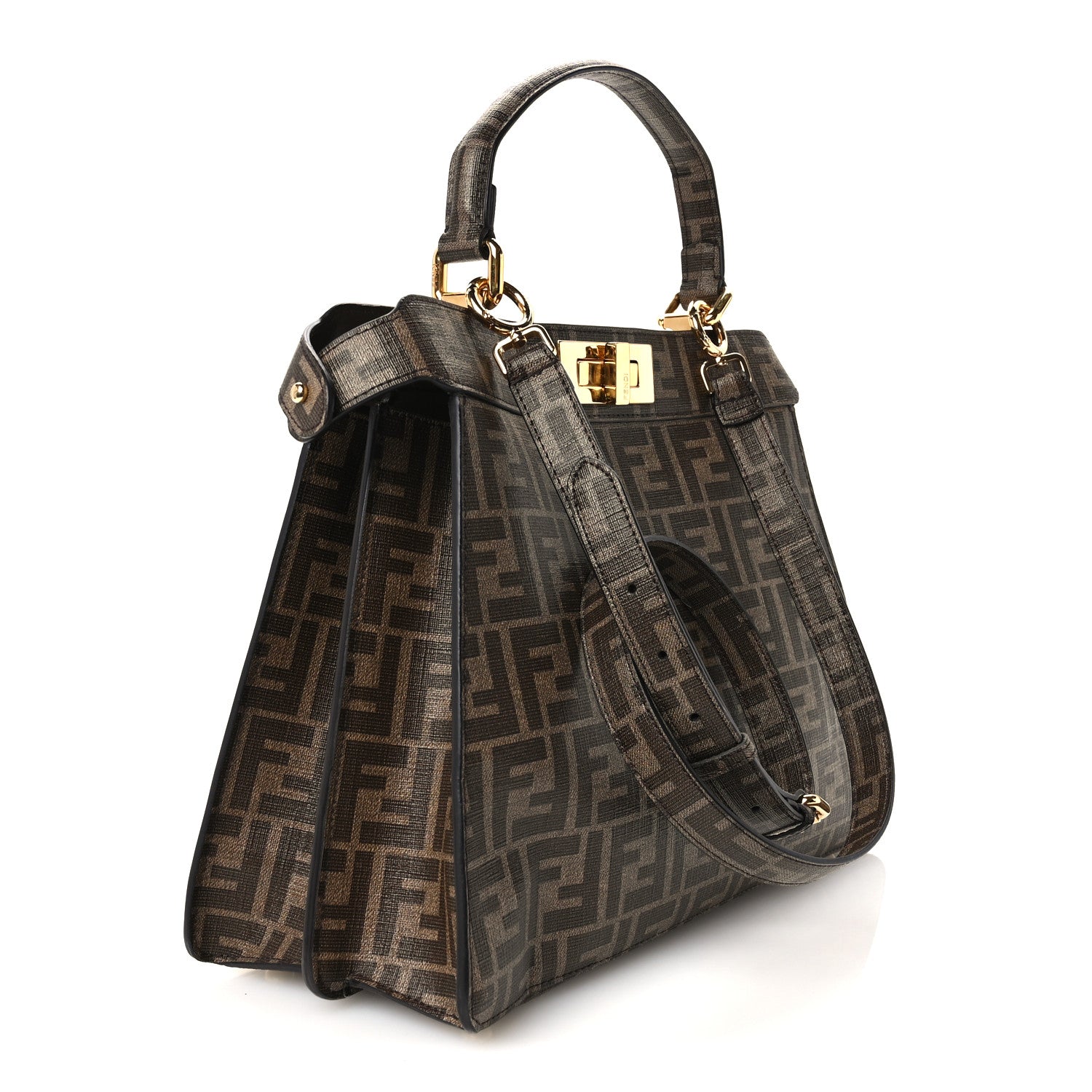 Glazed Fabric Vitello FF 1974 Hairdo Girls Inlay Medium Peekaboo Iconic Satchel Mogano Panna Multicolor - Image 3