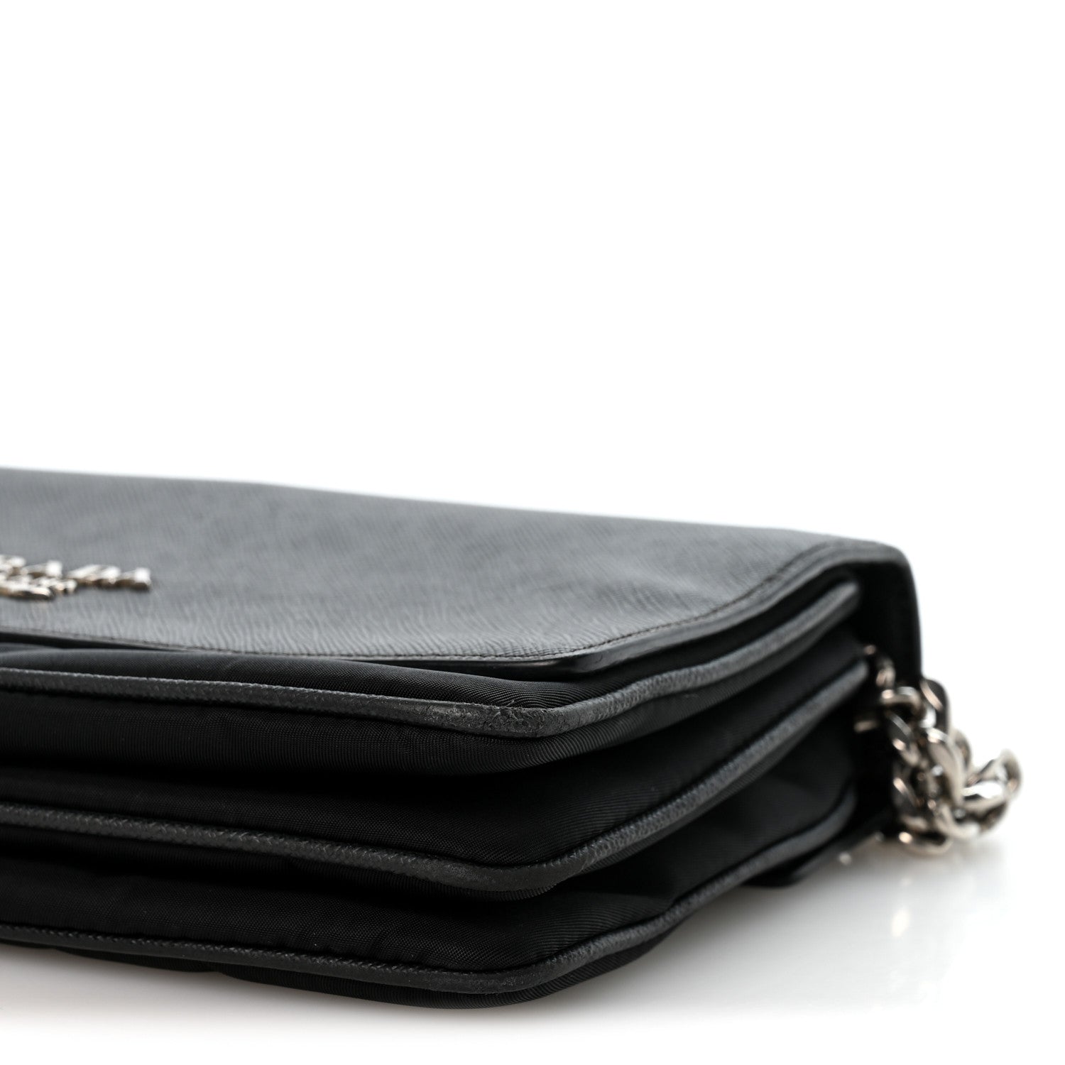 Saffiano Tessuto Nylon Chain Shoulder Bag Black - Image 11