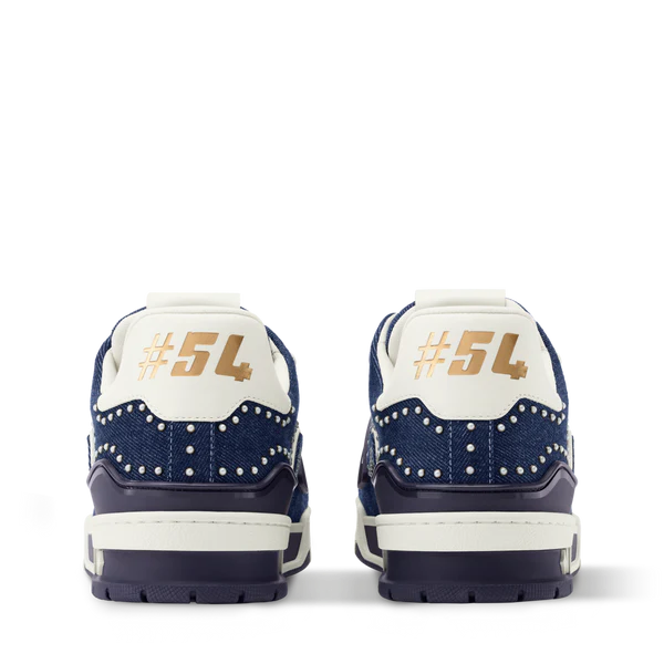 Louis Vuitton LV Trainer Indigo Blue Denim Sneakers with Swarovski Pearls - 图片 7