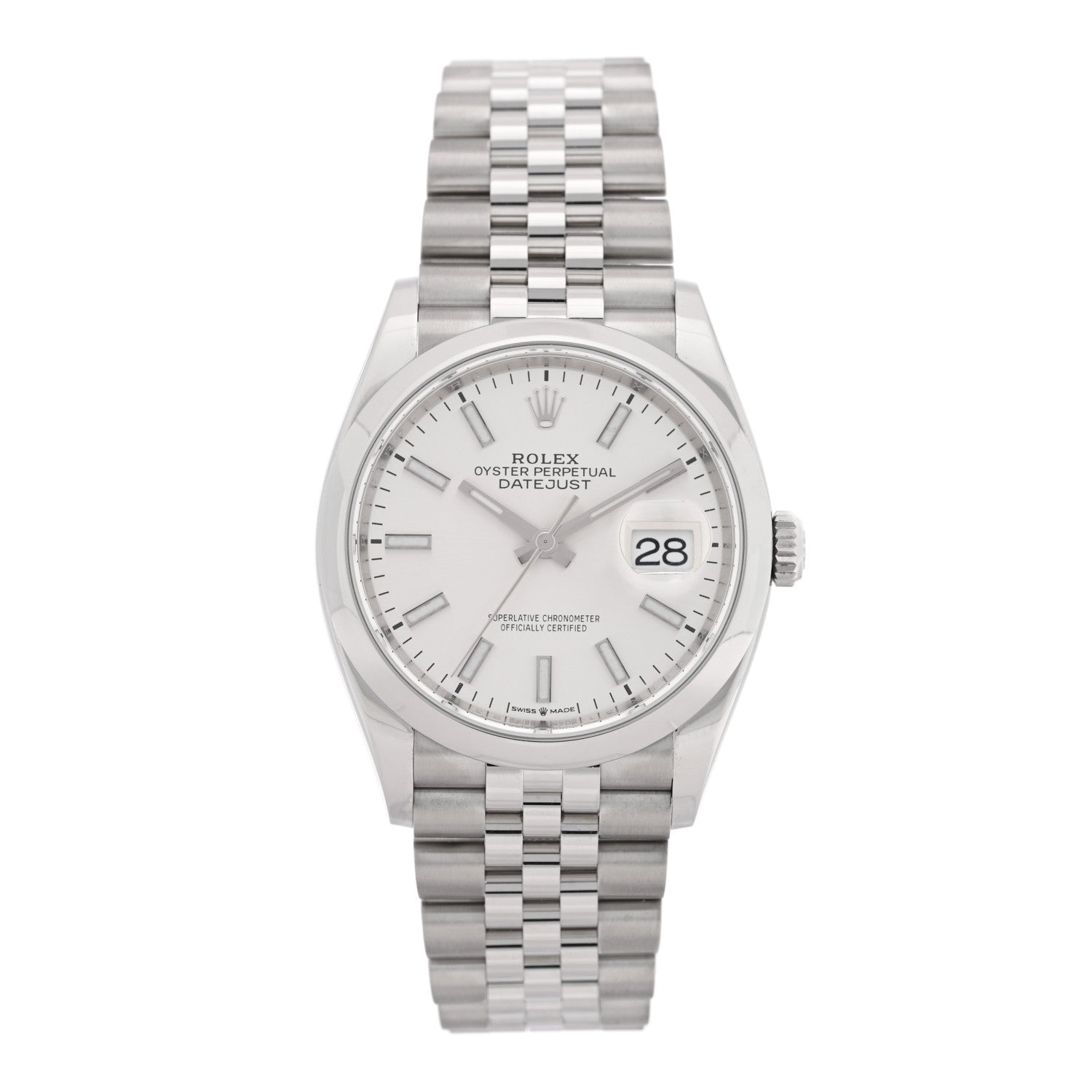 Stainless Steel 36mm Oyster Perpetual Datejust Watch Silver 126200