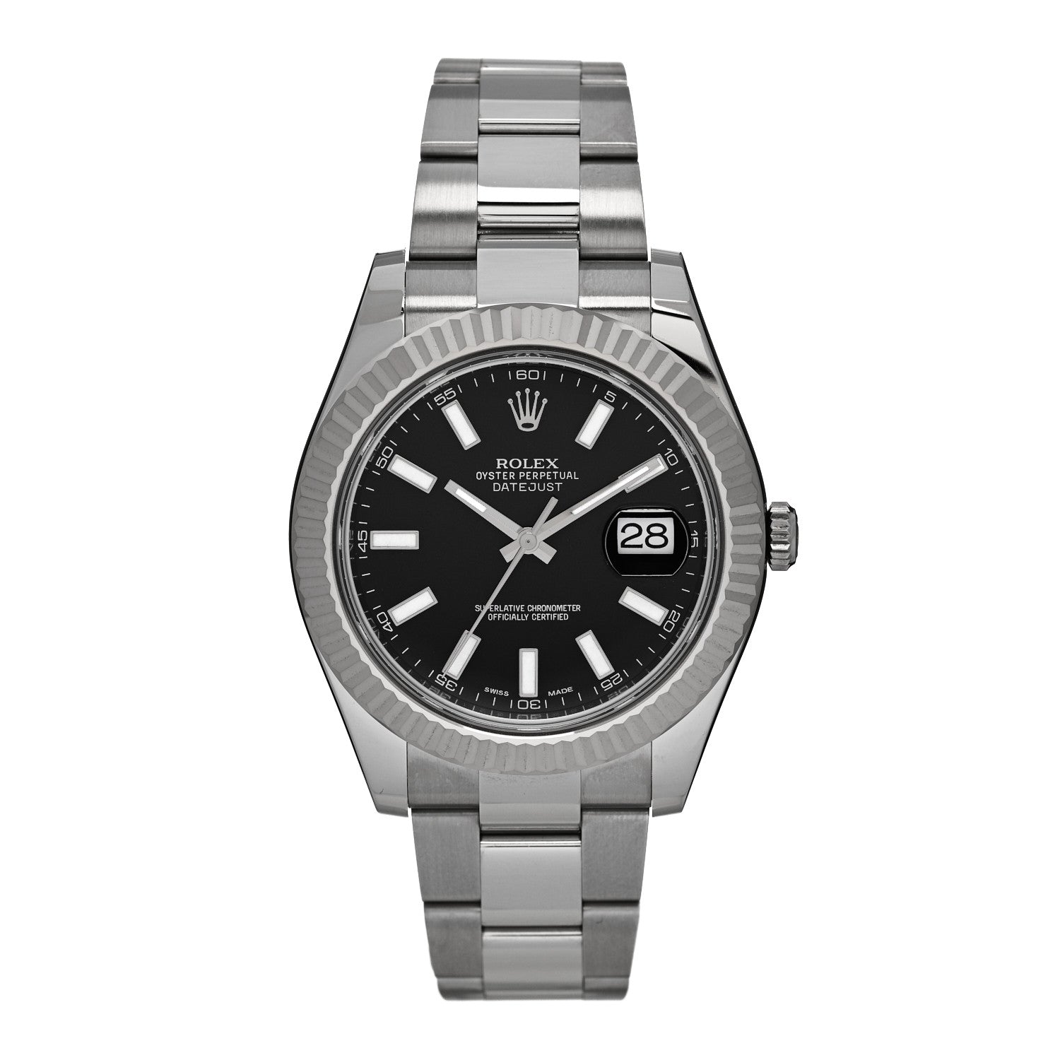 Stainless Steel 18K White Gold 41mm Oyster Perpetual Datejust Watch Black 116334