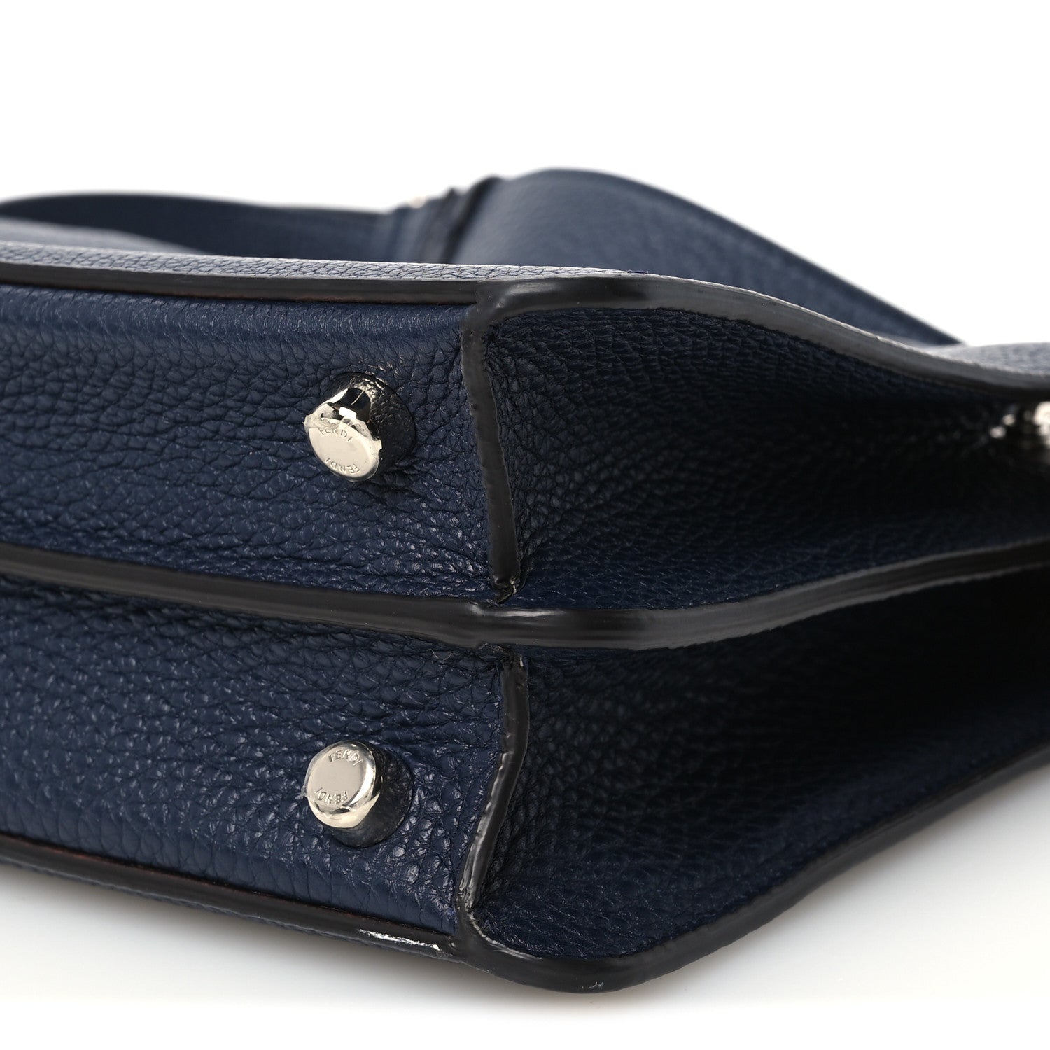 Cuoio Romano Vitello Cover Glazed Fabric Bi-Color FF 1974 Mini Peekaboo I SEE U Satchel Blue Dark Brown Tobacco Moro - Image 12
