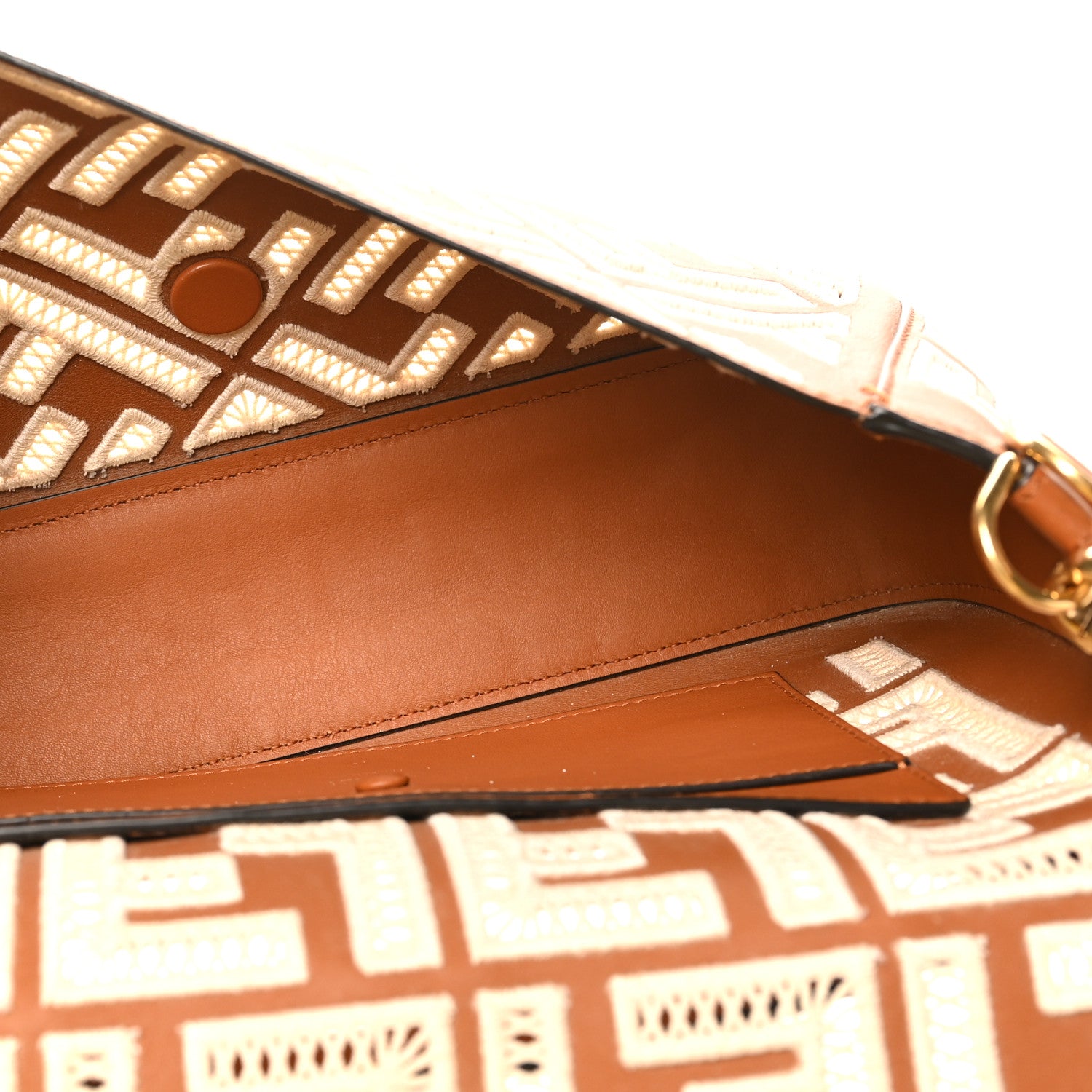 Vitello Seta FF Ajour Embroidered Baguette Brandy - Image 5