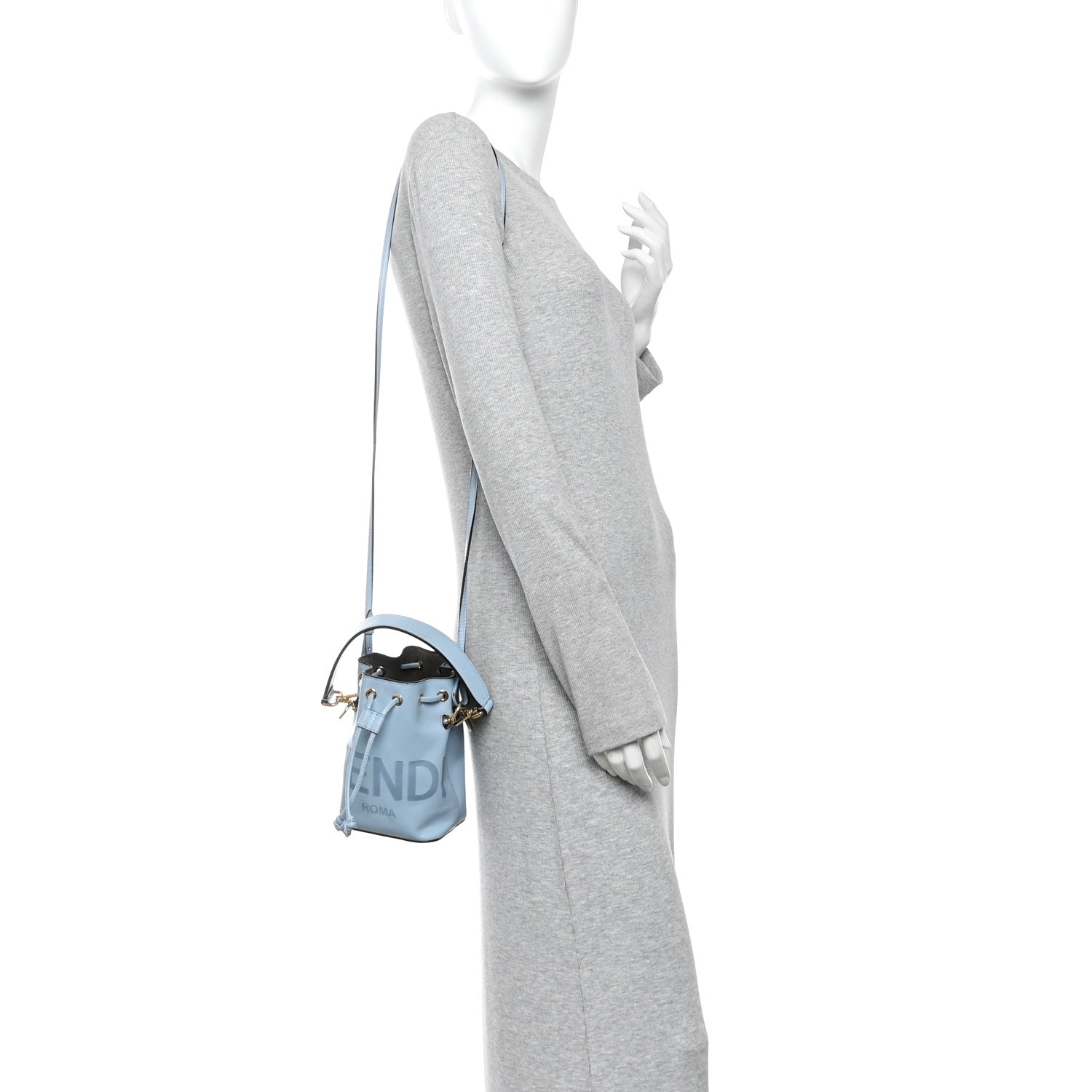 Vitello King F is Fendi Logo Embossed Mini Mon Tresor Bucket Bag Azzurro Baby Azzurro Baby - Image 2
