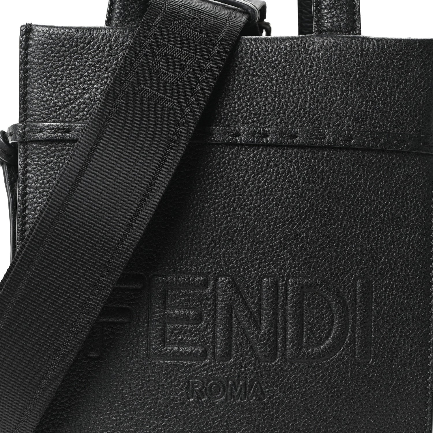 Vitello Cher Logo Embossed Mini Go To Shopper Tote Black - Image 7