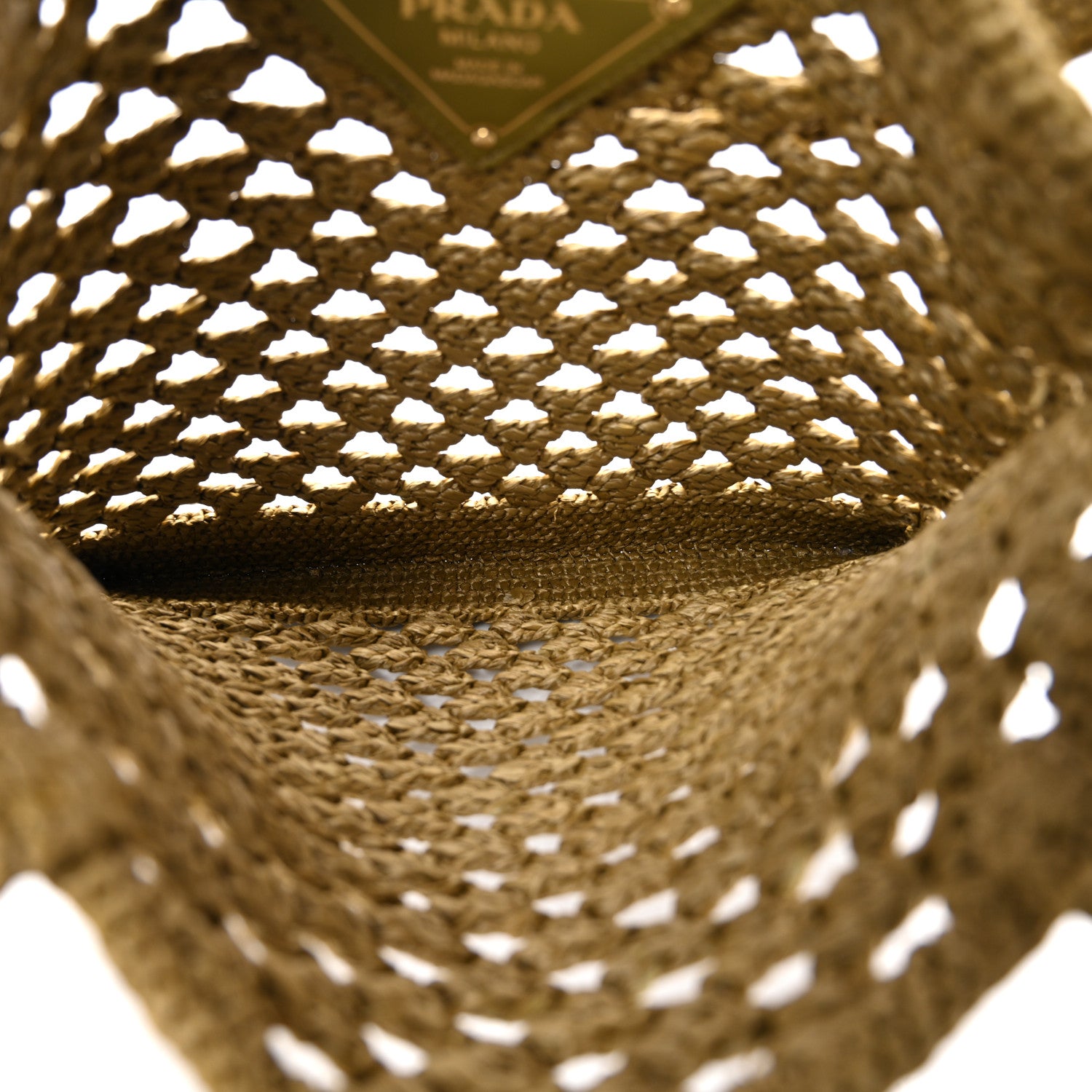 Yarn Raffia Effect Crochet Logo Embroidered Tote Bag Oliva - Image 5