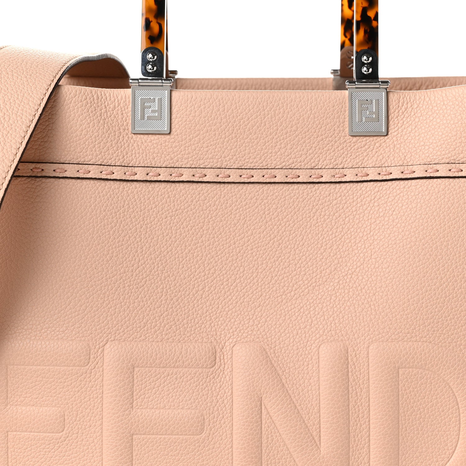 Vitello Cher Logo Debossed Medium Fendi Sunshine Shopper Tote Light Rose - Image 7