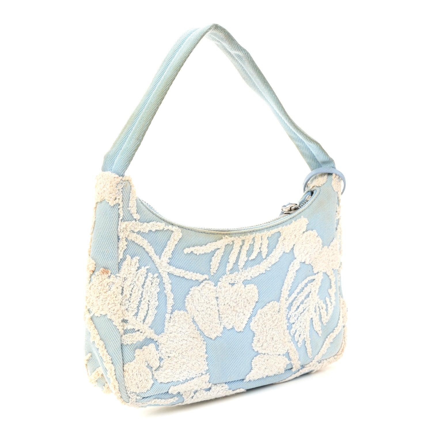 Nylon Embroidered Drill Mini Re-Edition 2000 Bag Sky Blue White - 图片 3