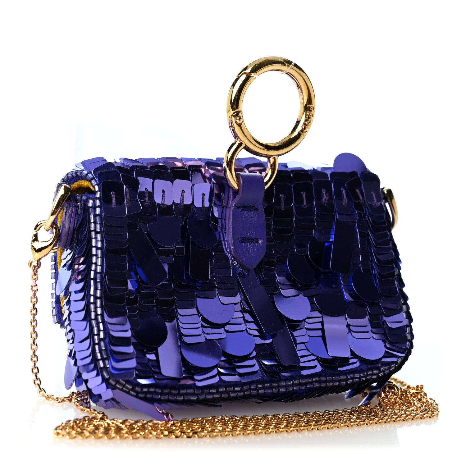Sequin Paillettes Shiny Nappa Sex and the City Nano Maxi Buckle Baguette Charm Viola Purple - Image 3