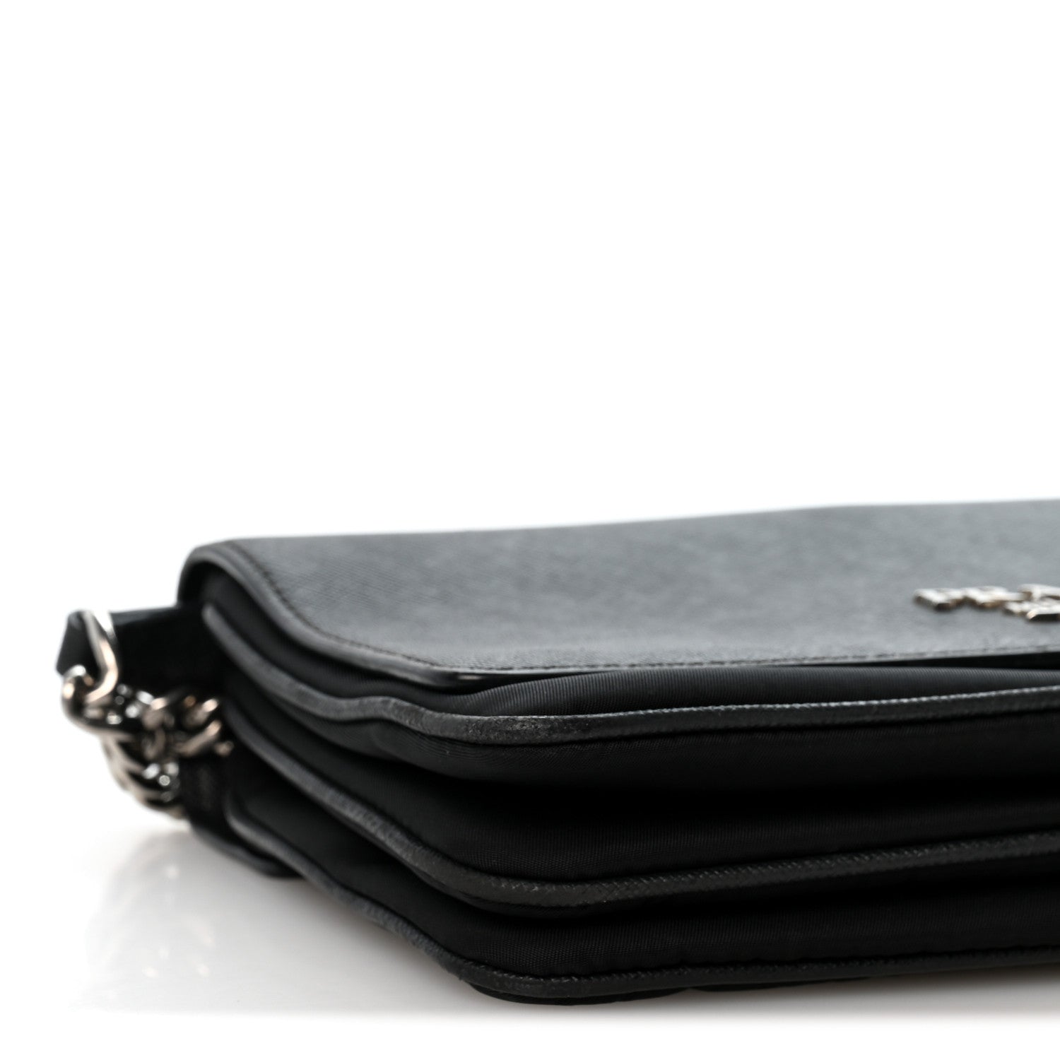 Saffiano Tessuto Nylon Chain Shoulder Bag Black - Image 10