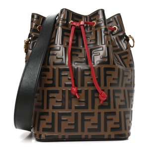 Vitello Grace F is Fendi Bi-Color FF 1974 Embossed Grande Mon Tresor Bucket Bag Maya Black Fragola