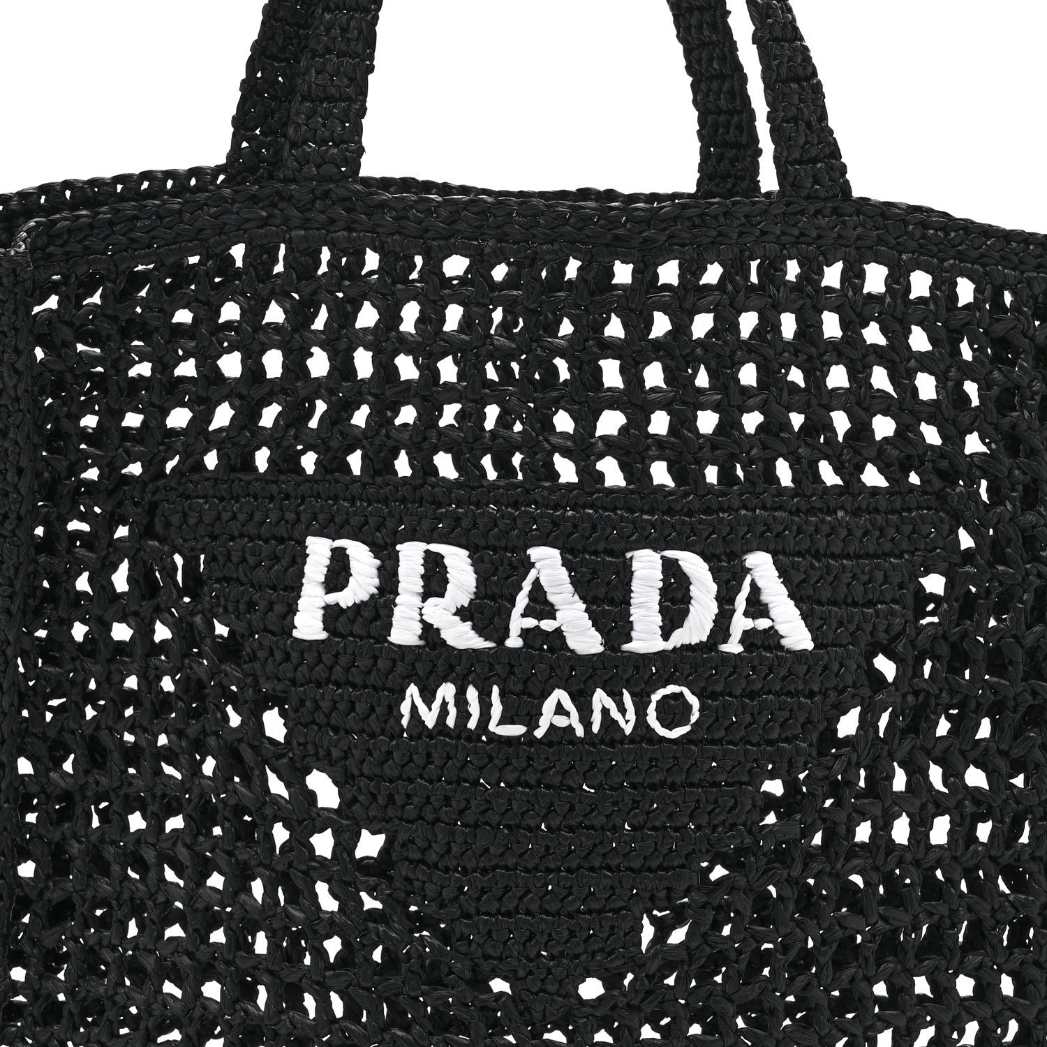 Yarn Raffia Effect Crochet Logo Embroidered Tote Bag Black - Image 7