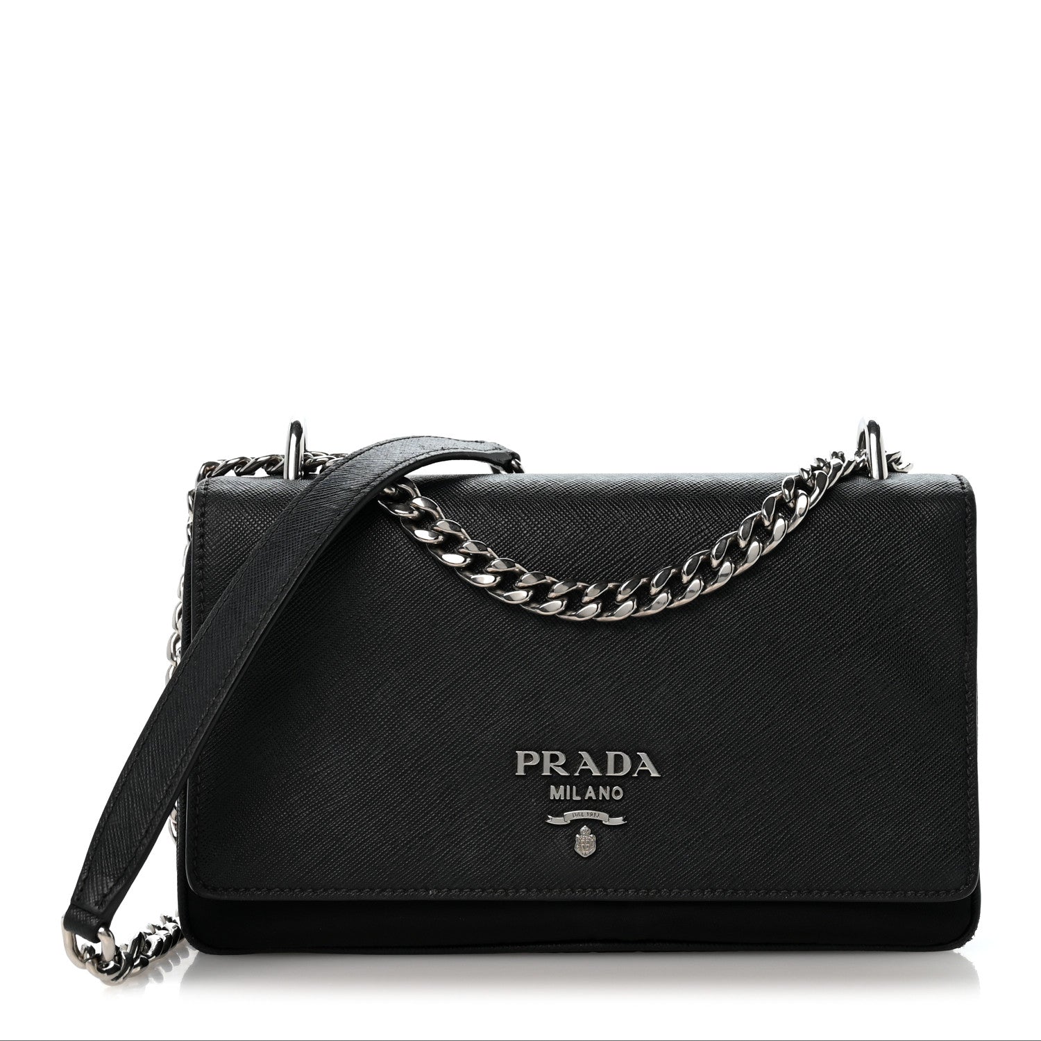 Saffiano Tessuto Nylon Chain Shoulder Bag Black