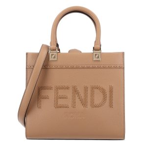Vitello Santa Barbara Woven Logo Small Fendi Sunshine Shopper Tote Cappucino
