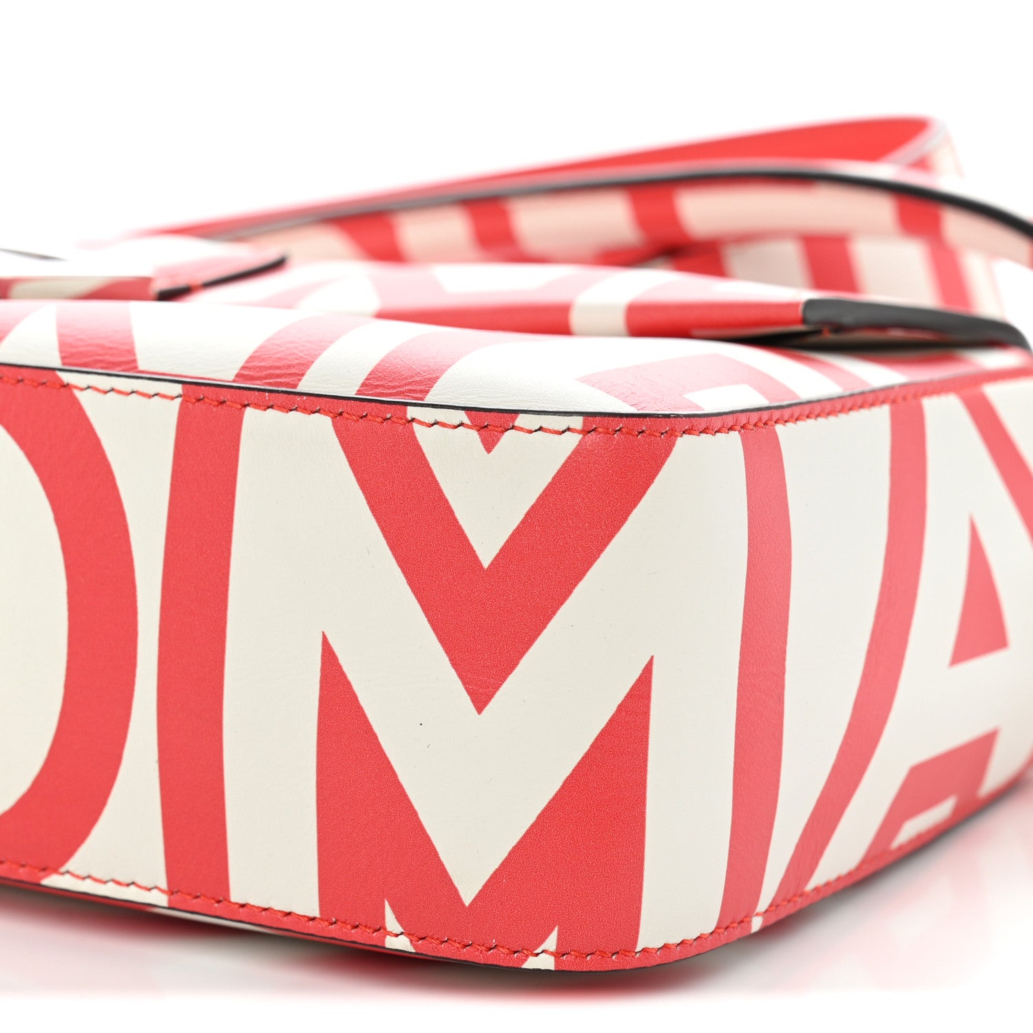 X MARC JACOBS Vitello Seta Logo Print Baguette Glow Coral White - Image 10