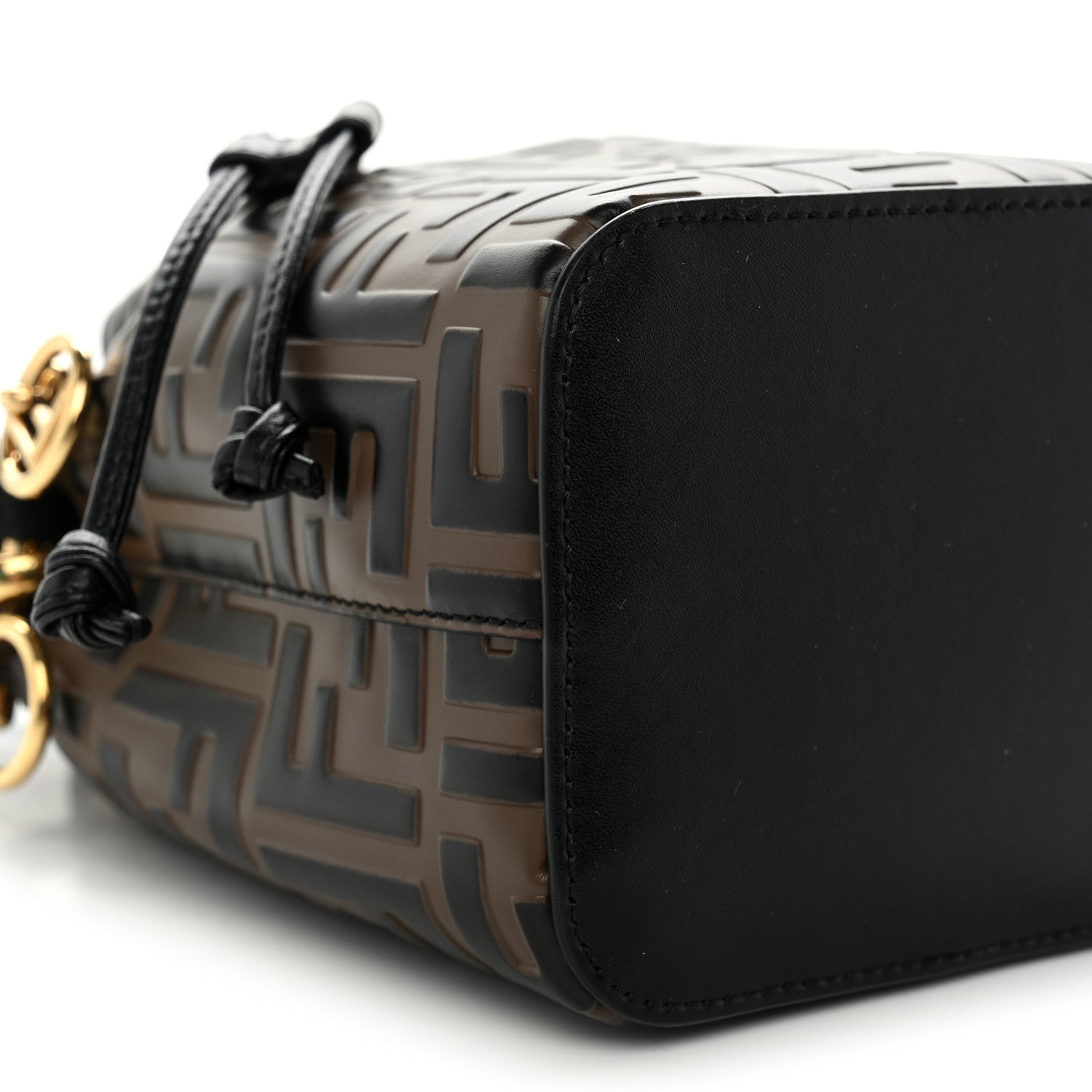 Vitello Liberty F is Fendi Bi-Color FF 1974 Embossed Mini Mon Tresor Bucket Bag Maya Black - Image 9