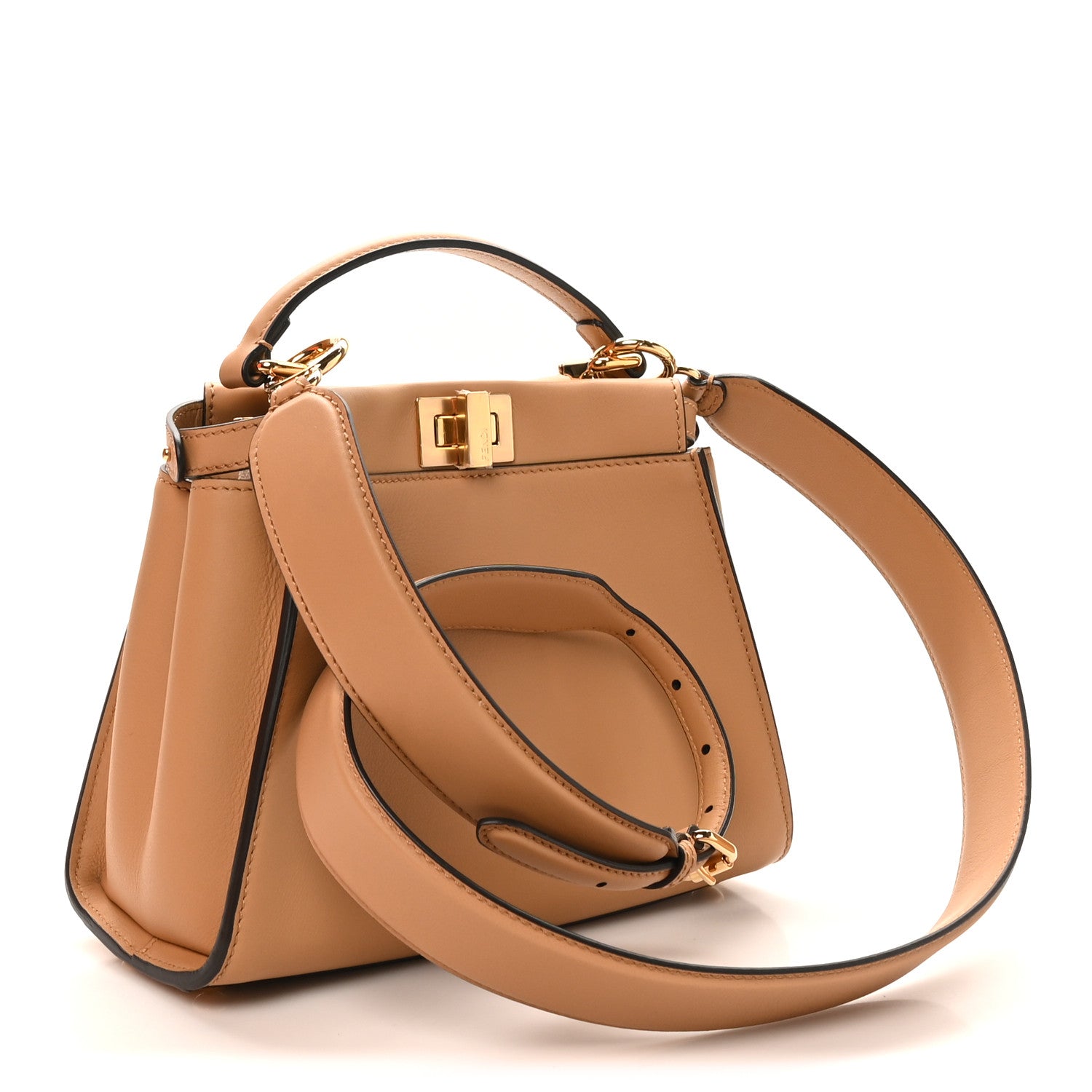 Vitello Seta Fabric Jacquard FF 1974 Mini Peekaboo Iconic Satchel Miele Scuro - Image 3