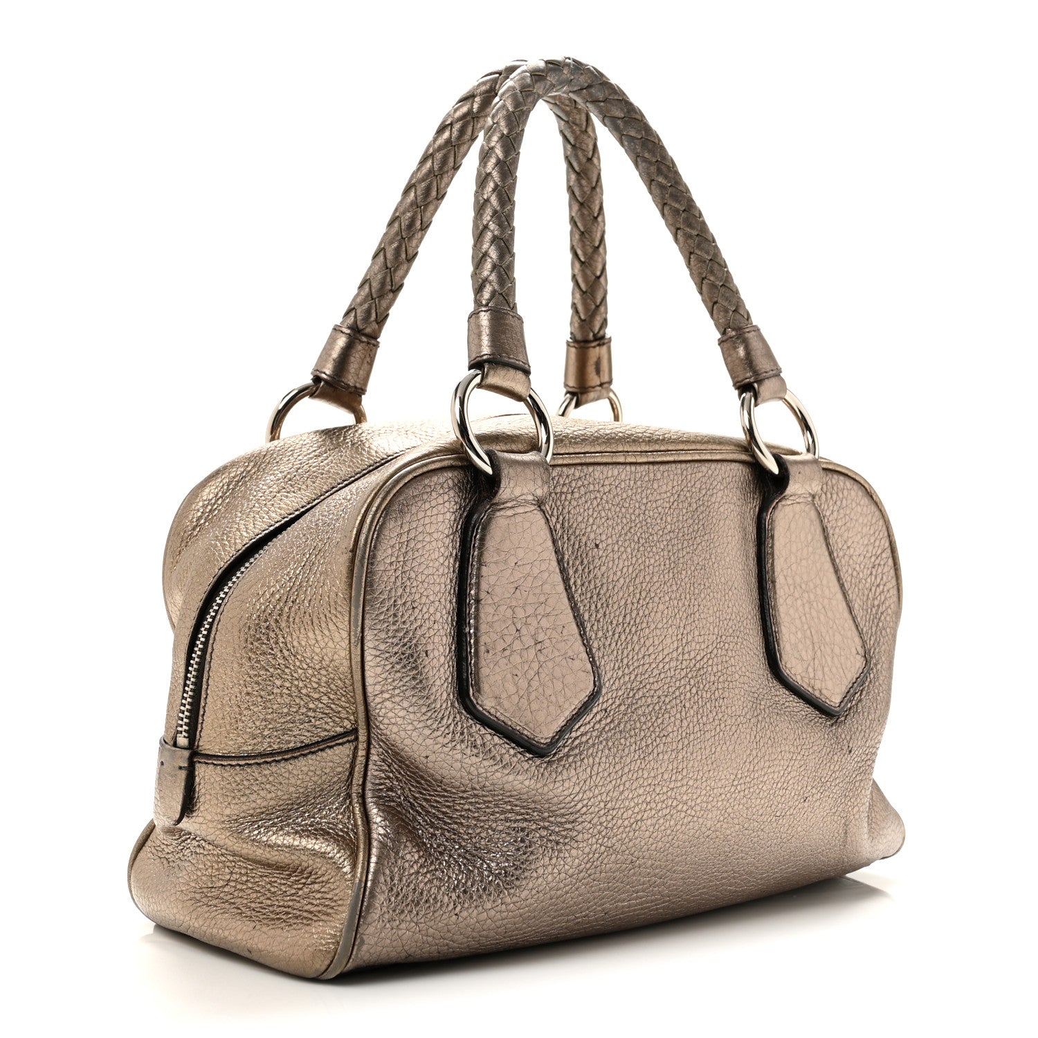 Metallic Vitello Daino Braided Bowler Piombo - Image 3