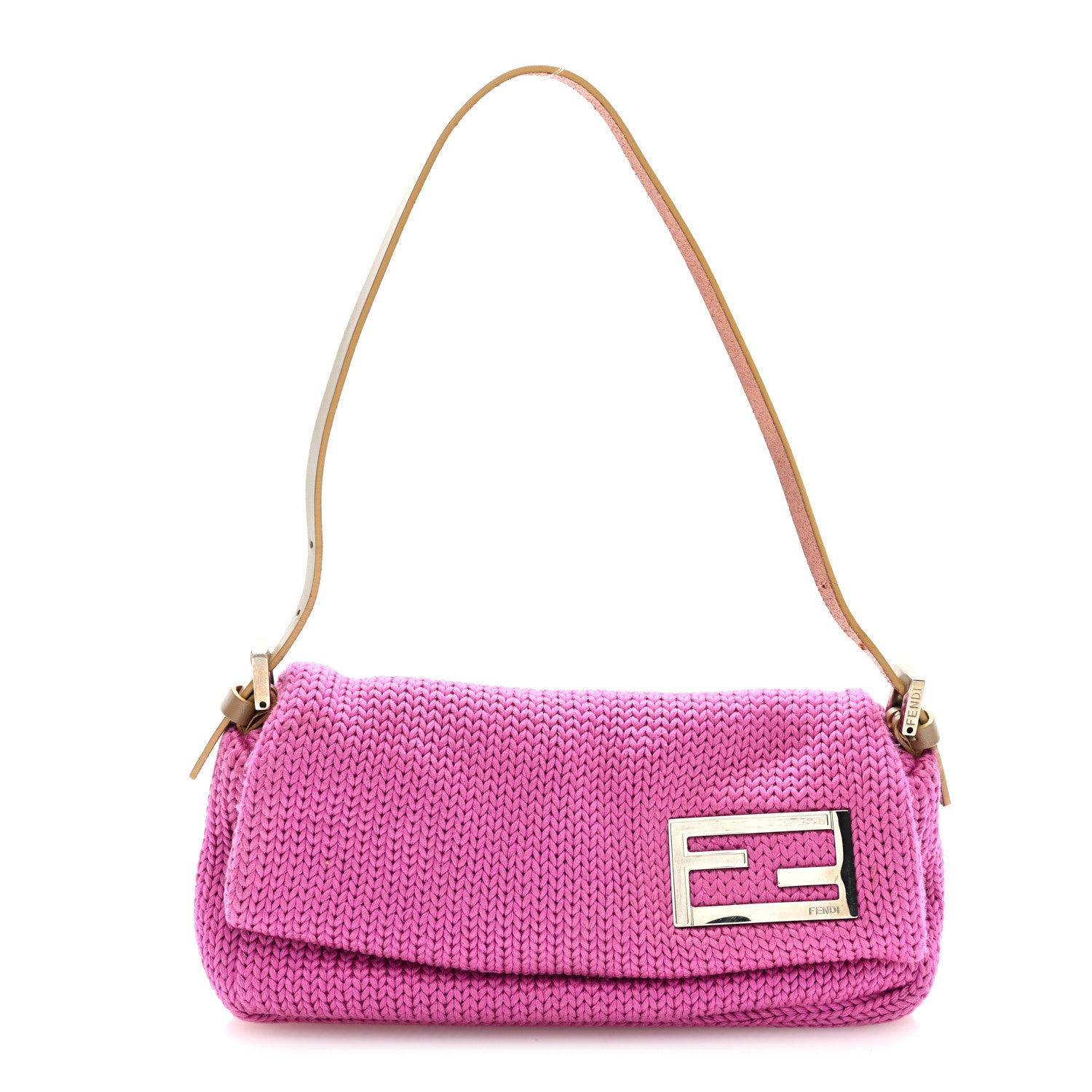 Wool Crochet Knit FF Pochette Pink