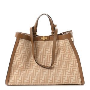 Canvas Vitello King FF Embroidered Medium Peekaboo X-Tote Beige Cammello Sand