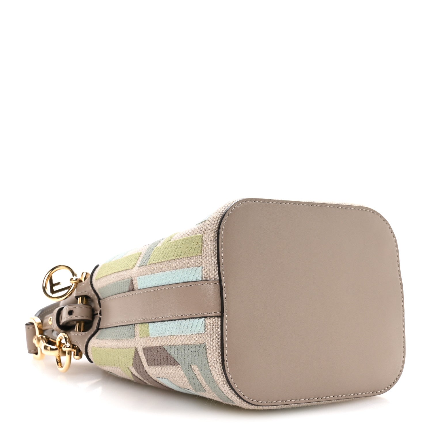 Canvas Vitello King FF Embroidered Mini Mon Tresor Bucket Bag Matcha Milk Dove - Image 4