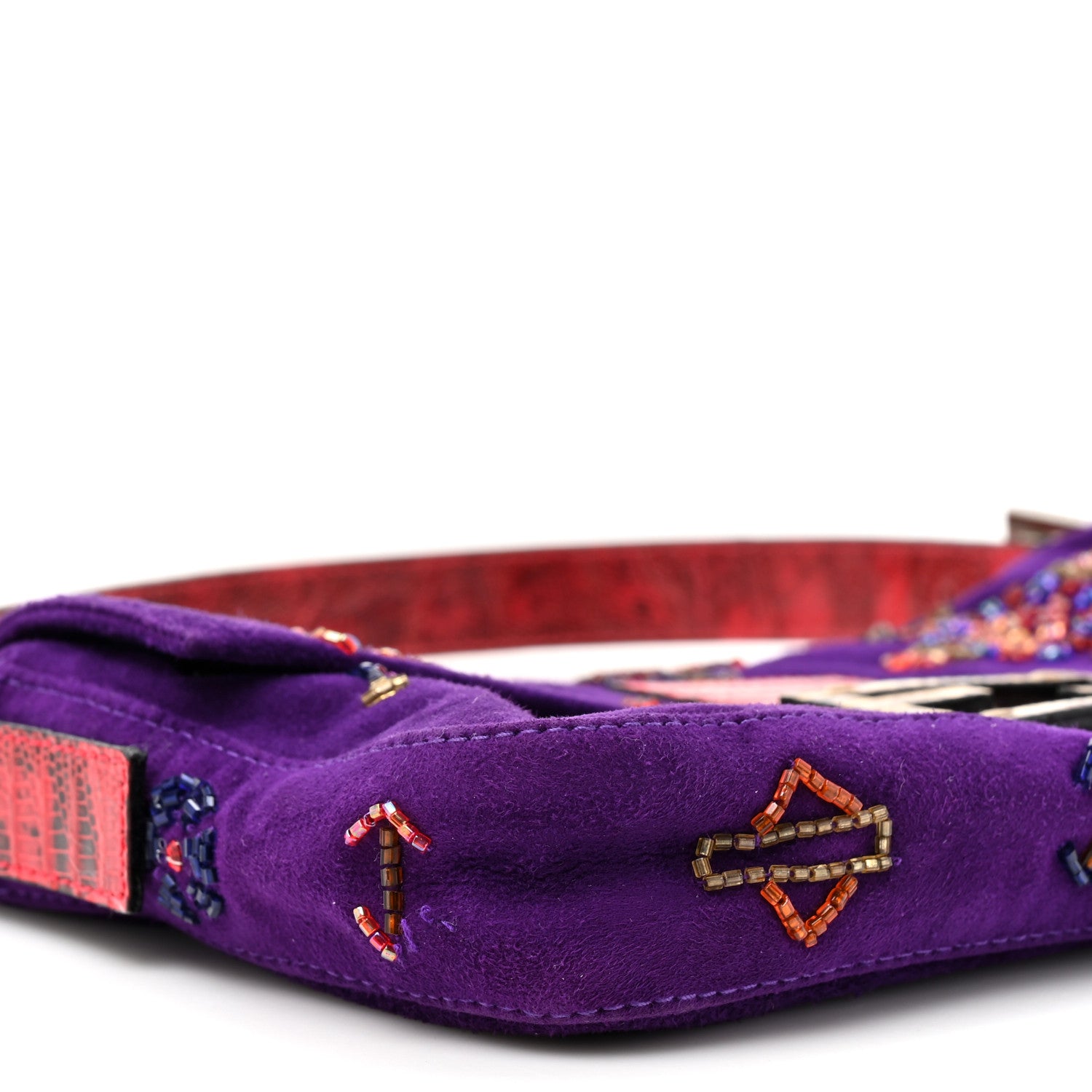 Suede Beaded Lizard Baguette Purple Multicolor - Image 9