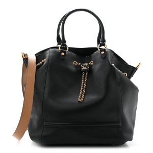 Vitello Grace King Karligraphy Chain Bucket Bag Black Bisquit