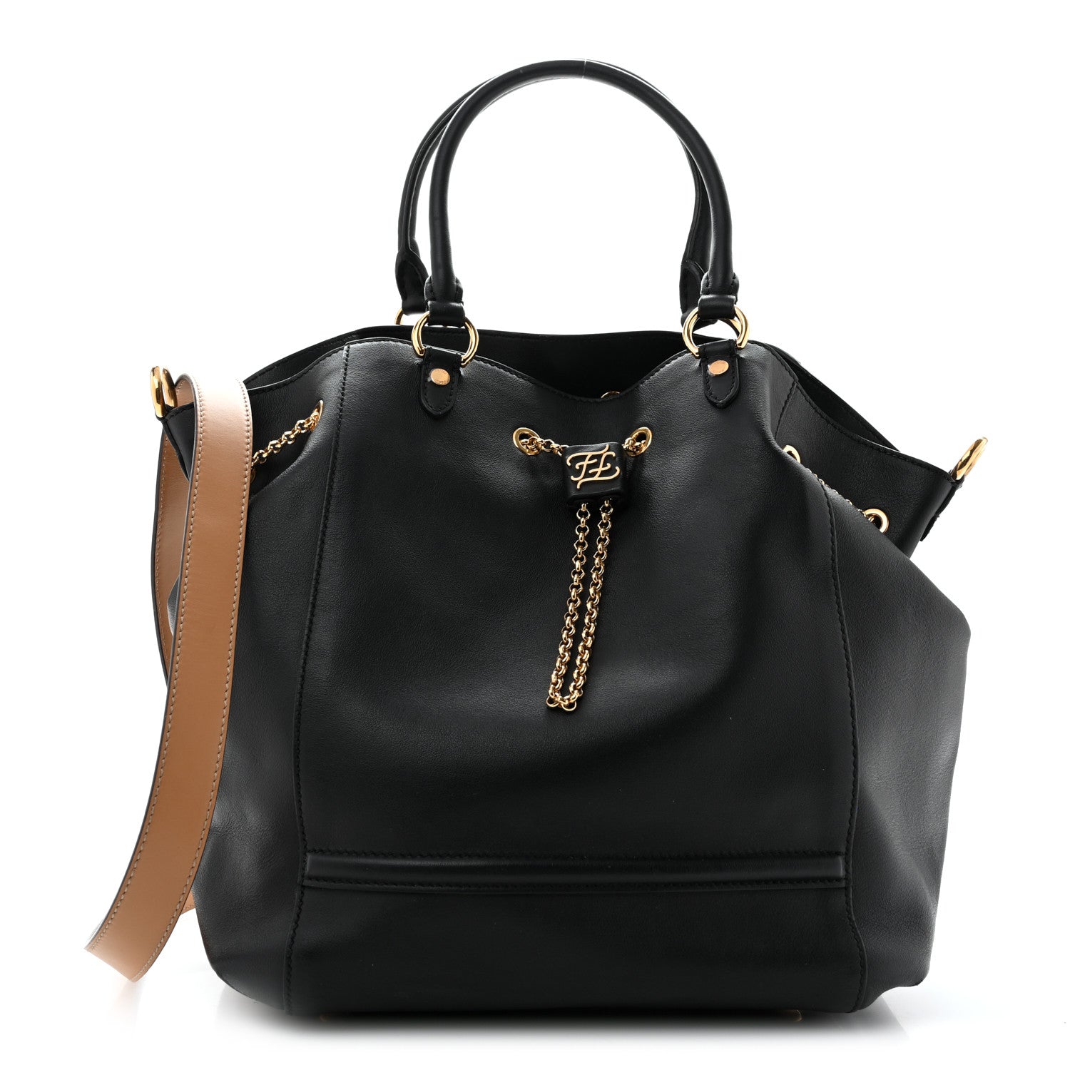 Vitello Grace King Karligraphy Chain Bucket Bag Black Bisquit