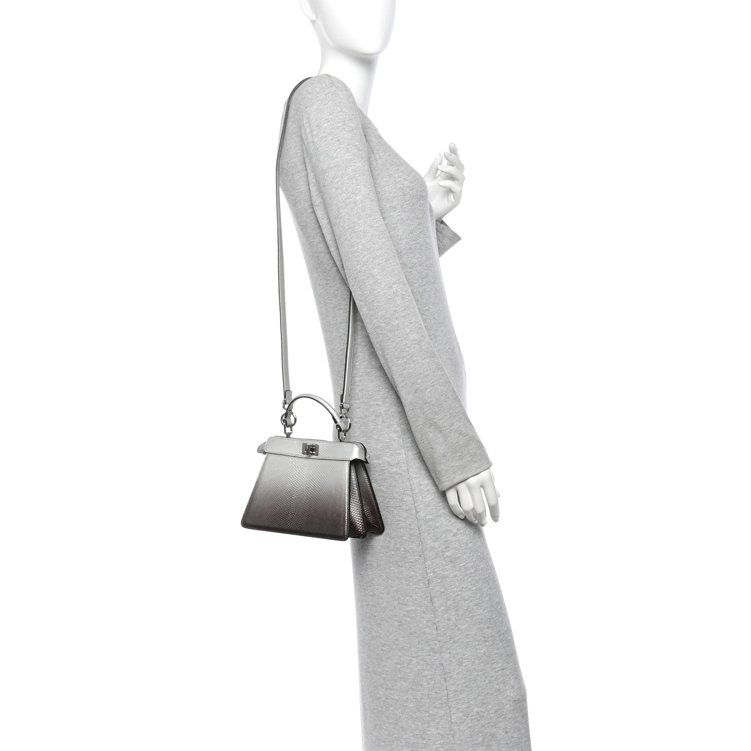 Metallic Karung Graduated Effect Petite Peekaboo I SEE U Satchel Grigio - Image 2