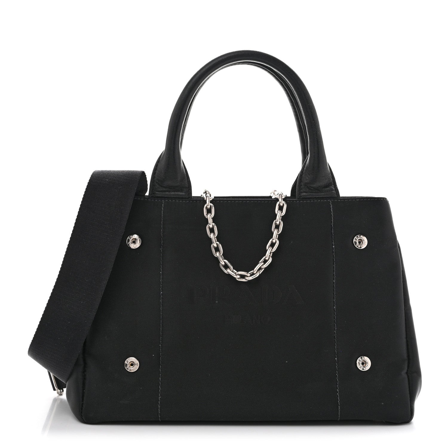 Tessuto Nylon Nappa Zip Pocket Chain Tote Black - Image 8