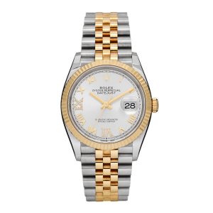 Stainless Steel 18K Yellow Gold Diamond 36mm Oyster Perpetual Datejust Watch Silver Roman 126233