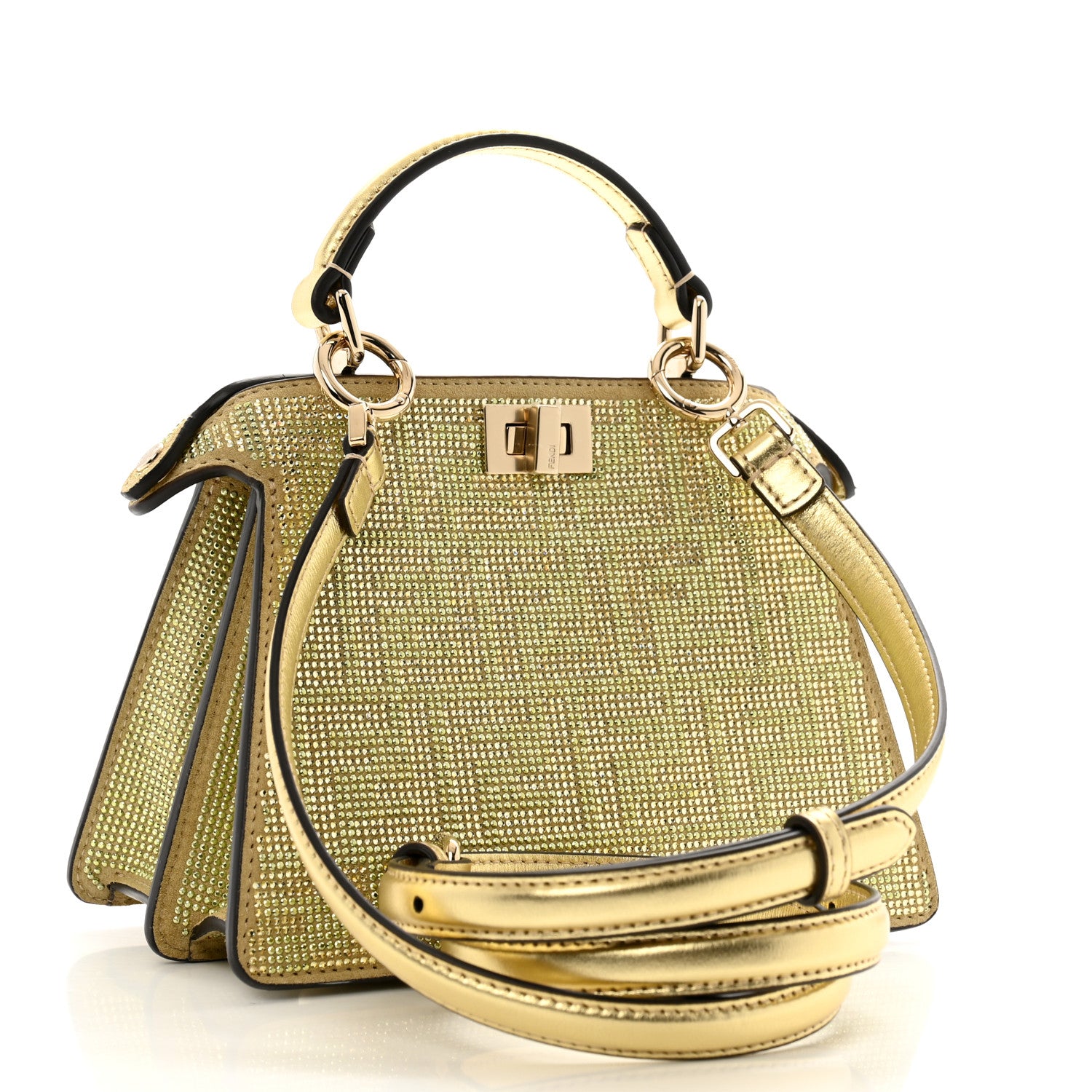Crystal Vitello Laminato FF Petite Peekaboo I SEE U Satchel Crystal Platinum Light Gold - Image 3