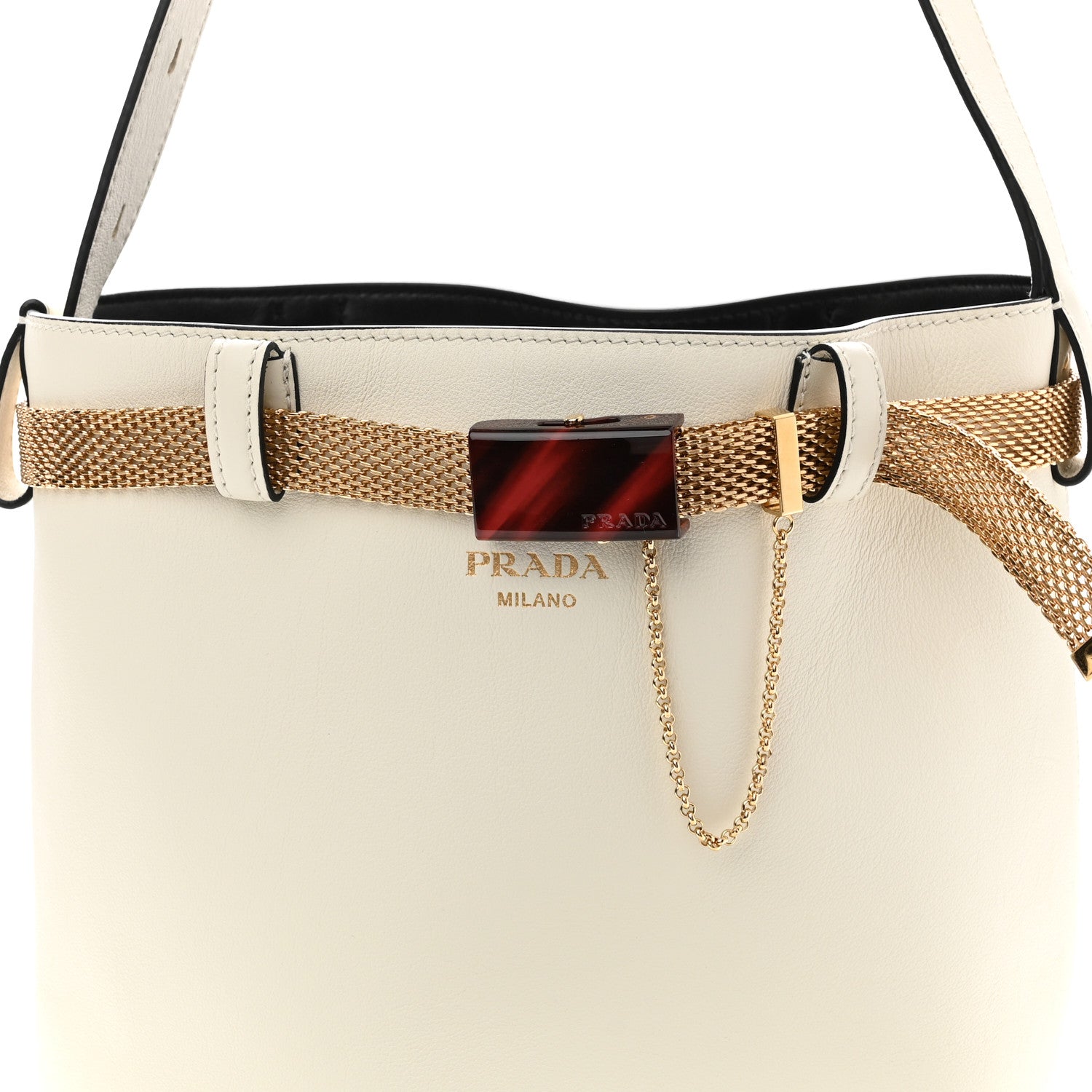 Calfskin Buckle Bag With Jeweled Belt White Black - Image 8
