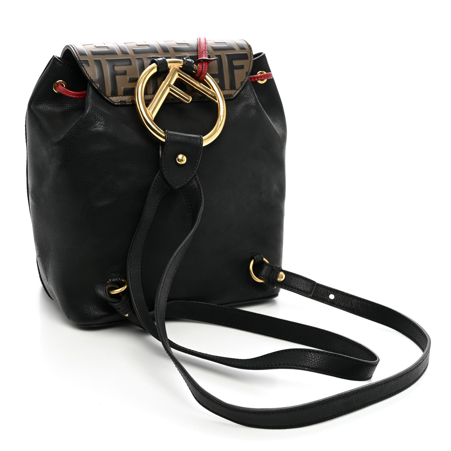 Vitello Cruise Bi-Color FF 1974 Embossed F is Fendi Drawstring Backpack Black Fragola Maya - Image 3