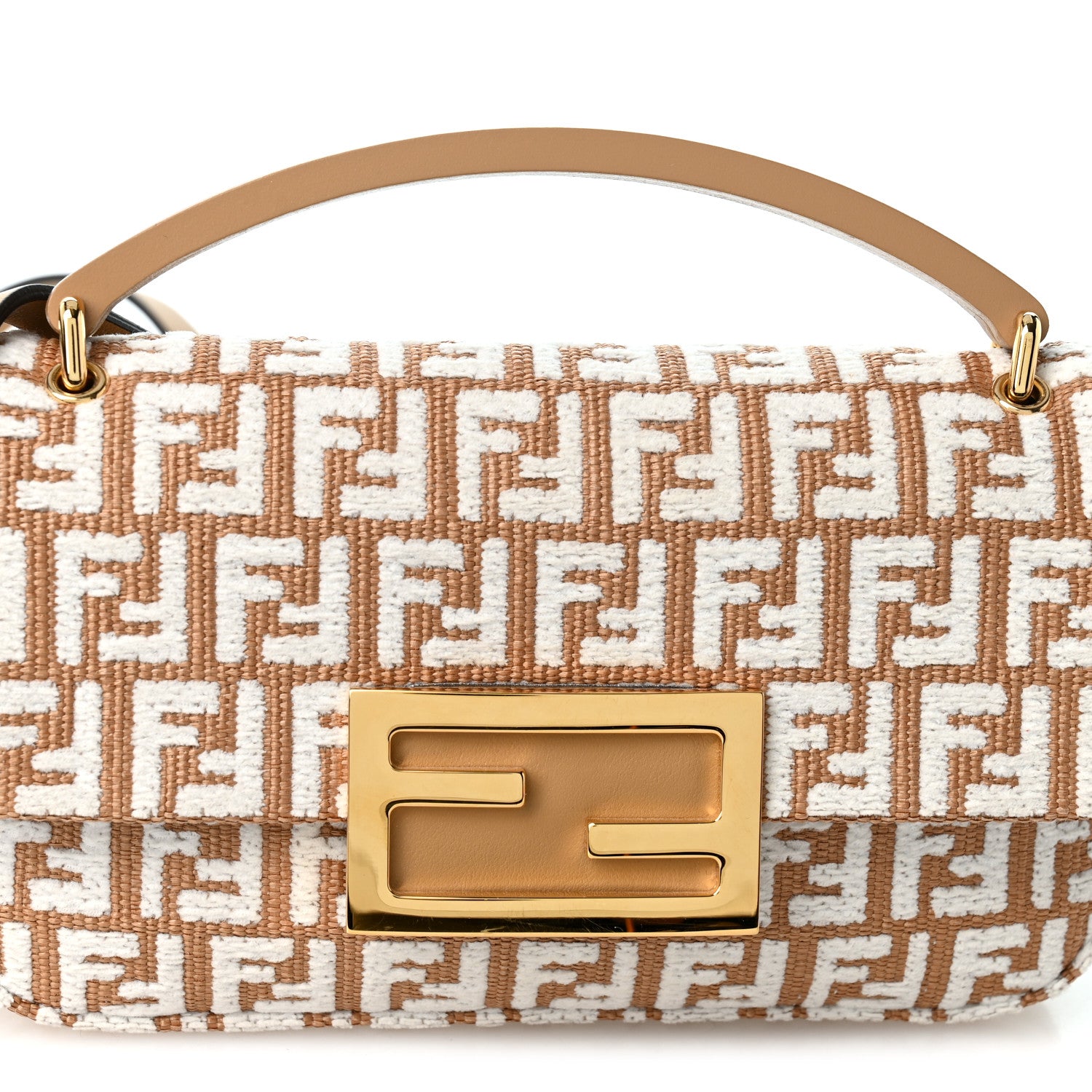 Raffia Chenille Vitello FF Phone Baguette Naturale White - Image 8