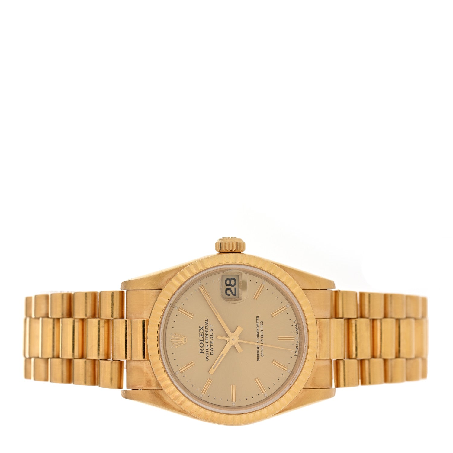 18K Yellow Gold 31mm Oyster Perpetual Datejust President Watch Champagne 78278 - Image 2