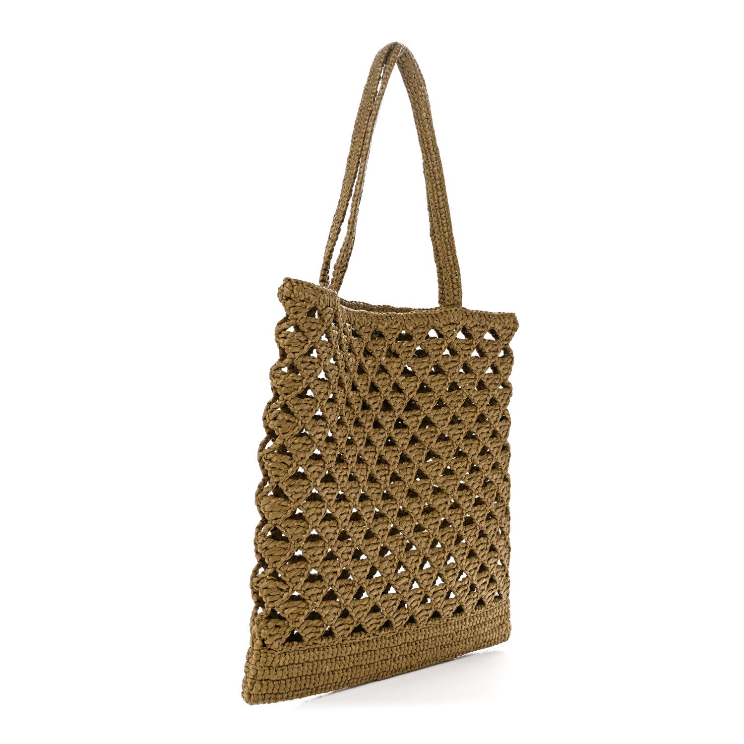 Yarn Raffia Effect Crochet Logo Embroidered Tote Bag Oliva - Image 3