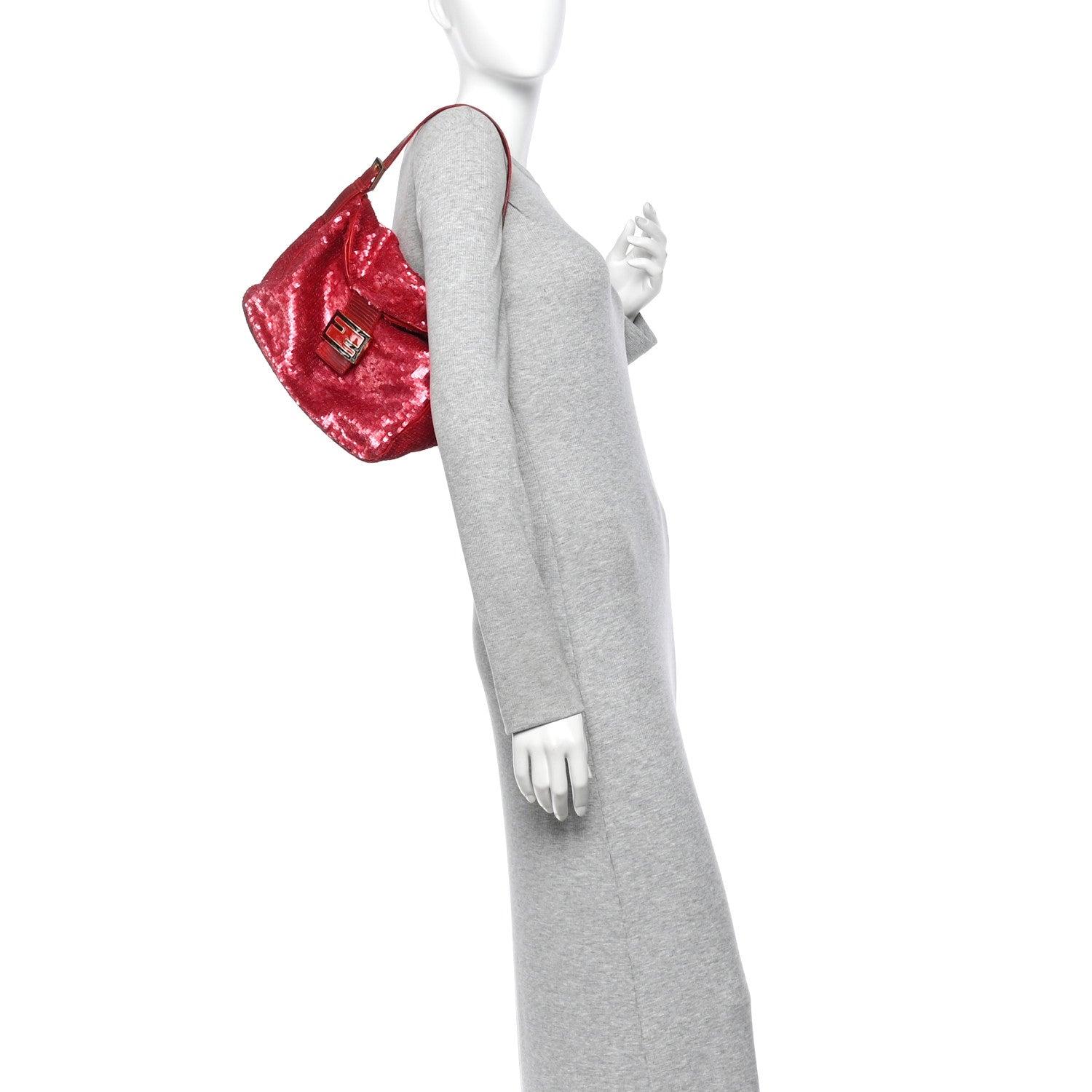Sequin Lizard Enamel Baguette Red - Image 2