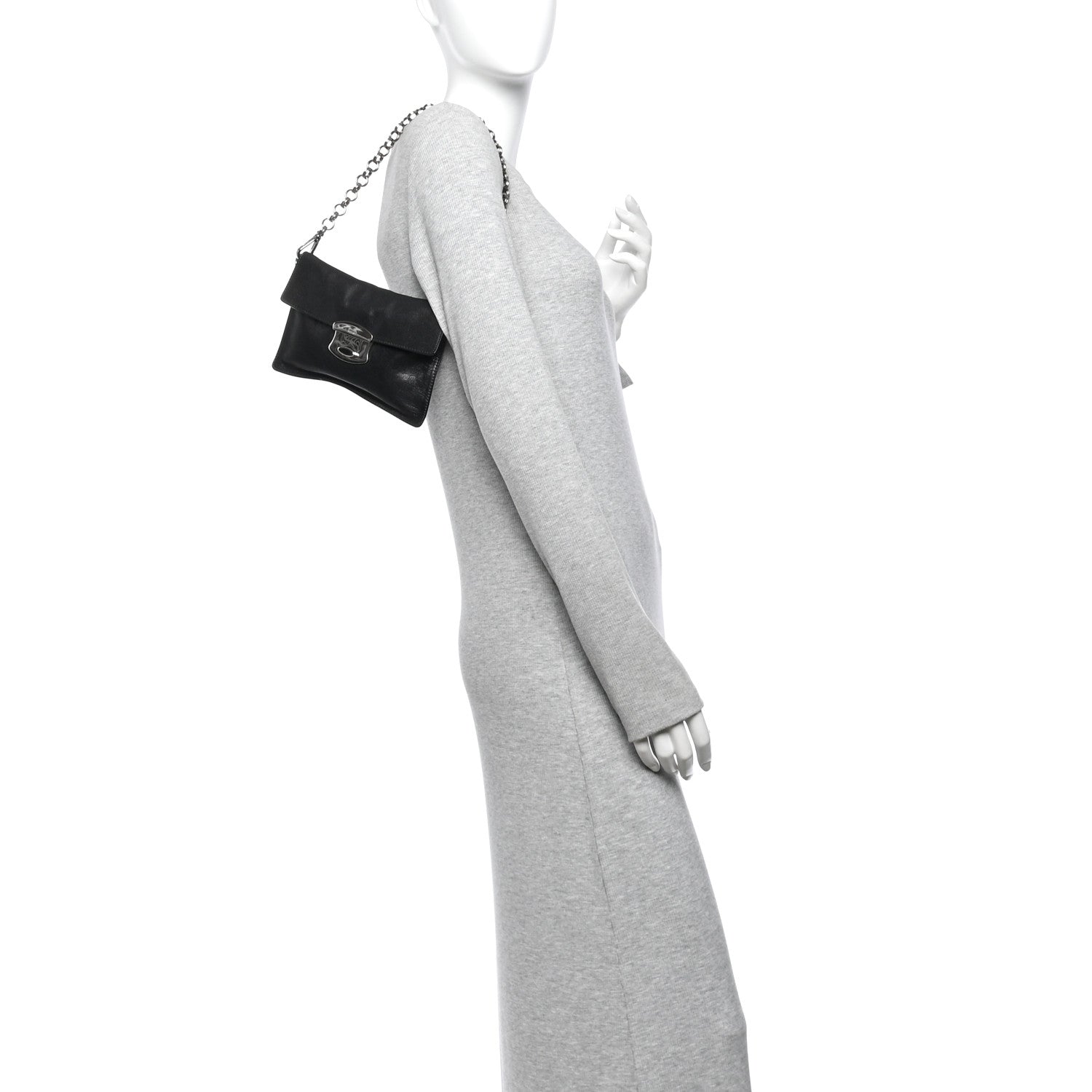 Glace Calf Pushlock Chain Shoulder Bag Black - Image 2