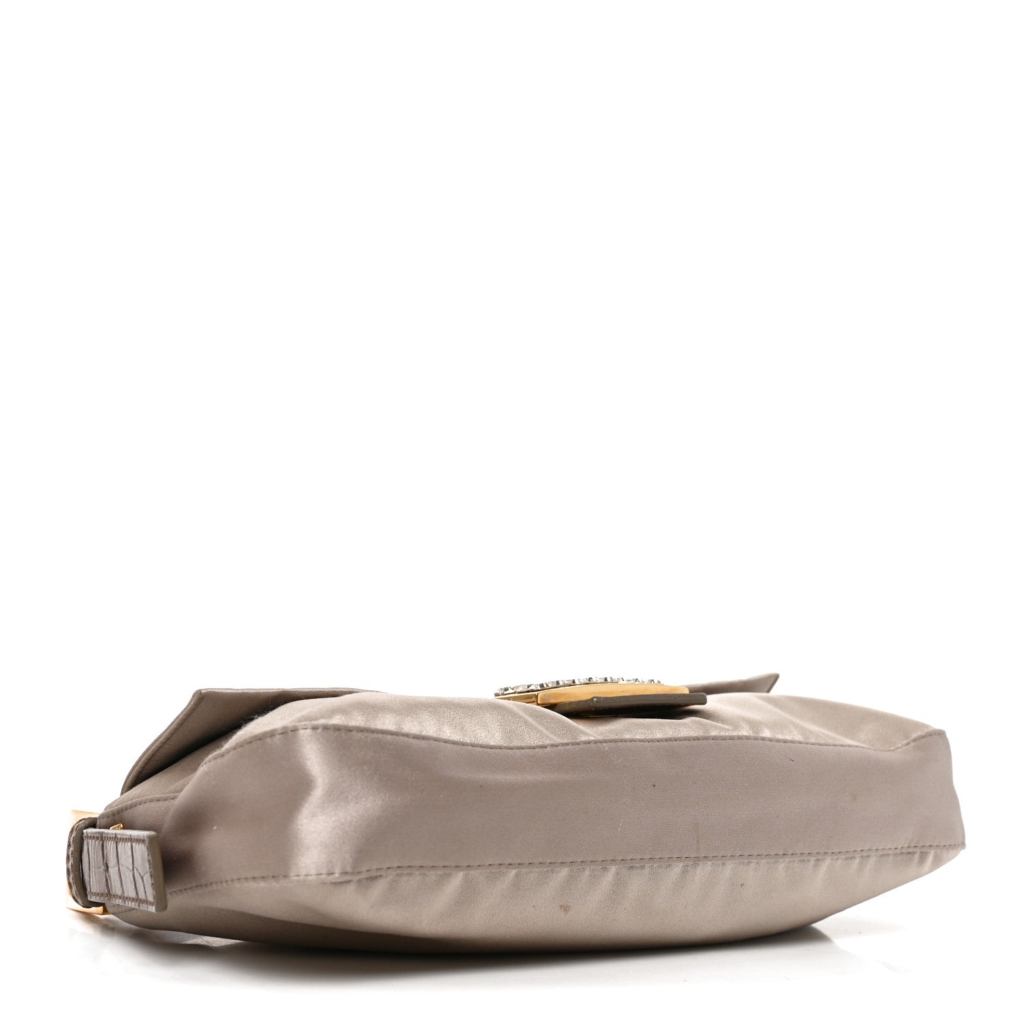 Satin Calfskin Crystal Crocodile Embossed Baguette Grey - Image 4
