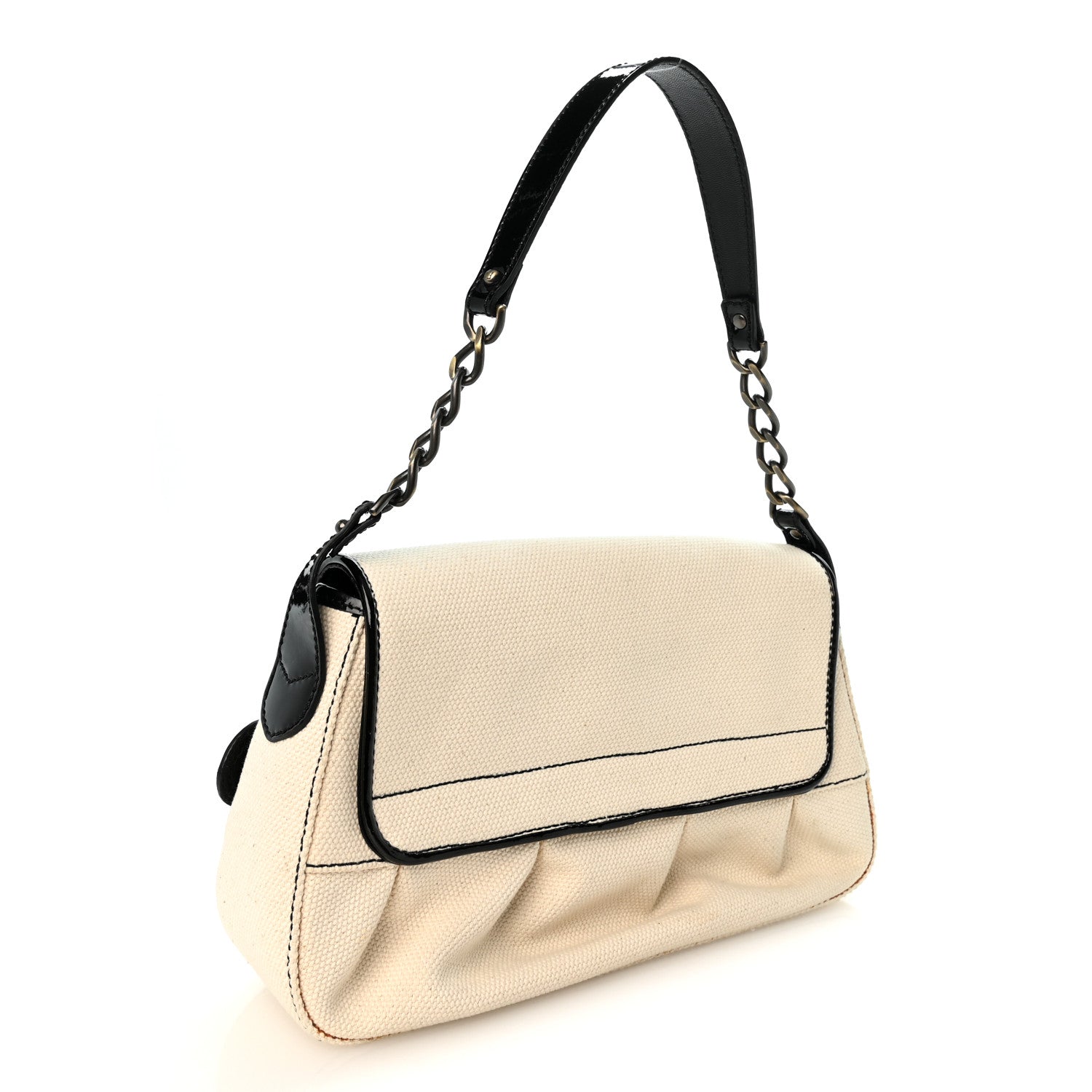 Canvas Patent Calfskin B Bis Flap Bag Natural Black - Image 3