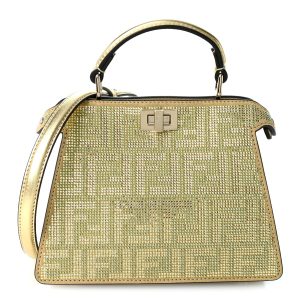 Iridescent Crystal Vitello Laminato Suede FF Petite Peekaboo I SEE U Satchel Platino