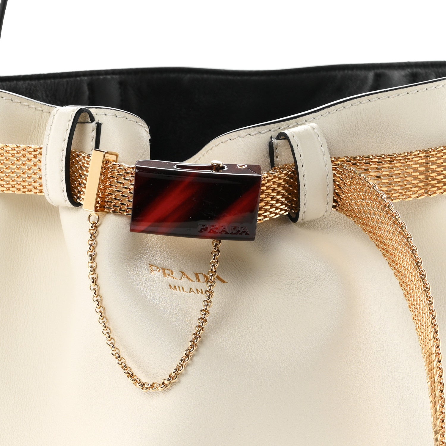 Calfskin Buckle Bag With Jeweled Belt White Black - Image 8