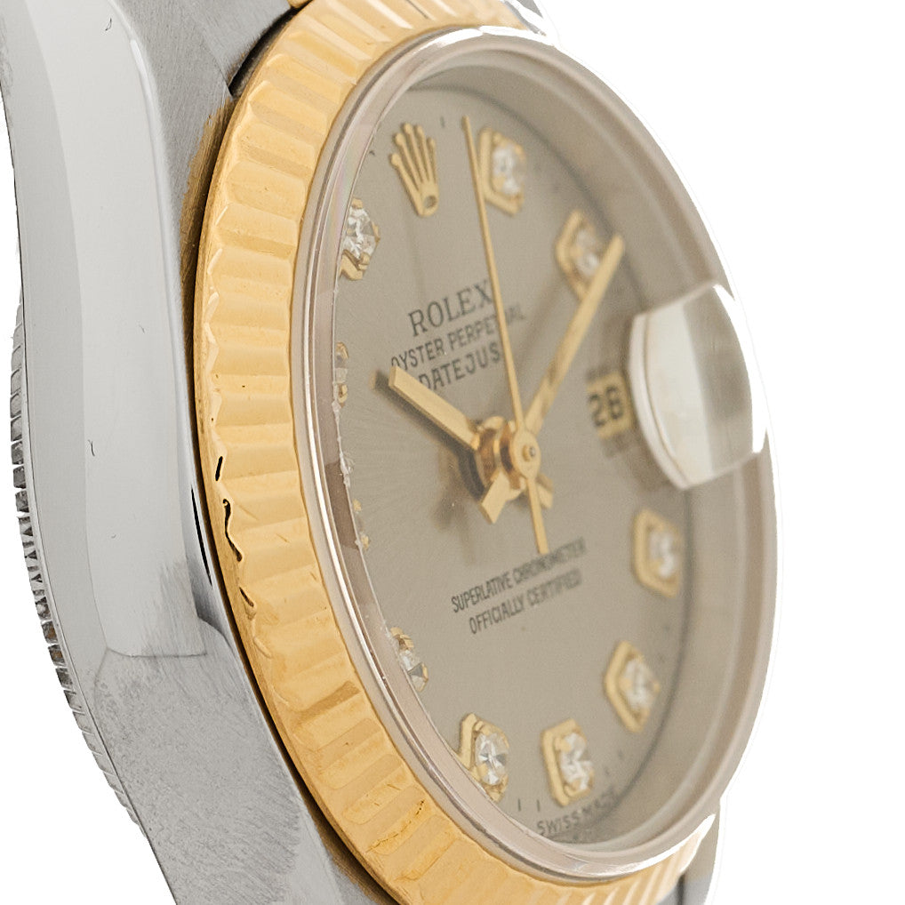Stainless Steel 18K Yellow Gold Diamond 26mm Oyster Perpetual Datejust Watch Silver 69173 - Image 5
