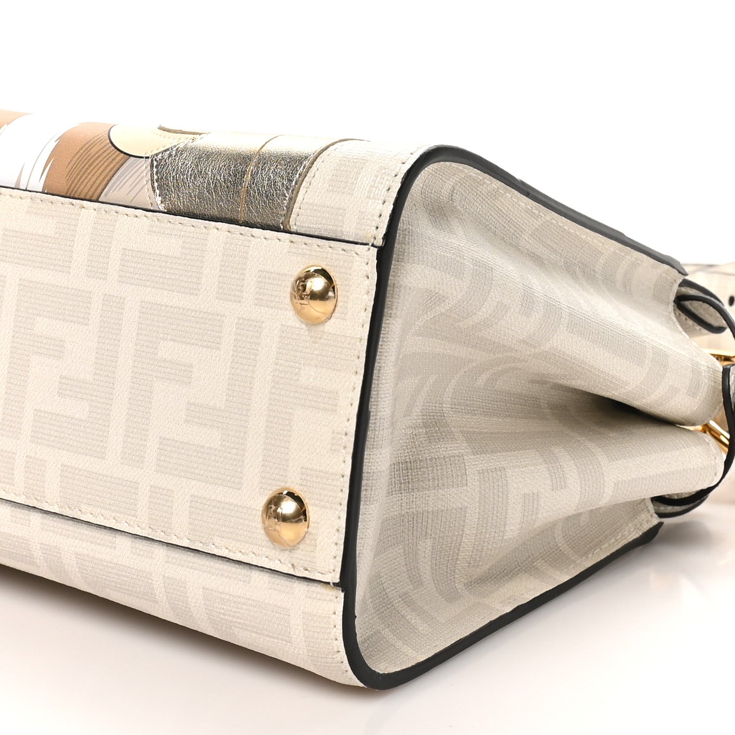 Glazed Fabric Nappa FF Disco Girls Inlay Mini Peekaboo Iconic Satchel Bianco Perla Multicolor - Image 9