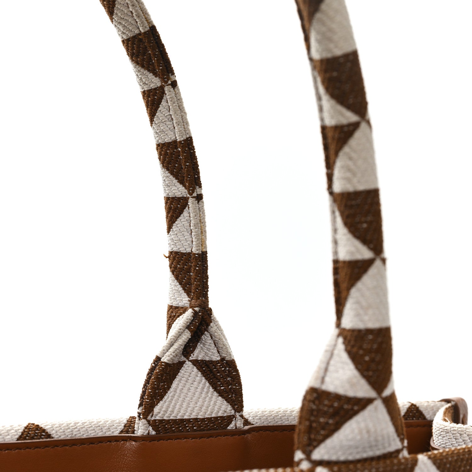 Jacquard Saffiano Triangolo Symbole Embroidered Large Tote Tobacco Talco - Image 10
