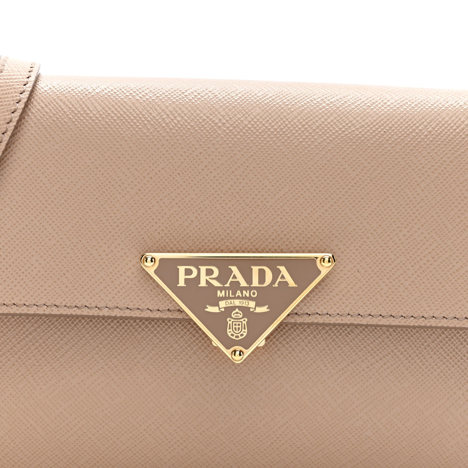 Saffiano Lux Mini Triangle Embleme Flap Shoulder Bag Cammeo - 图片 7