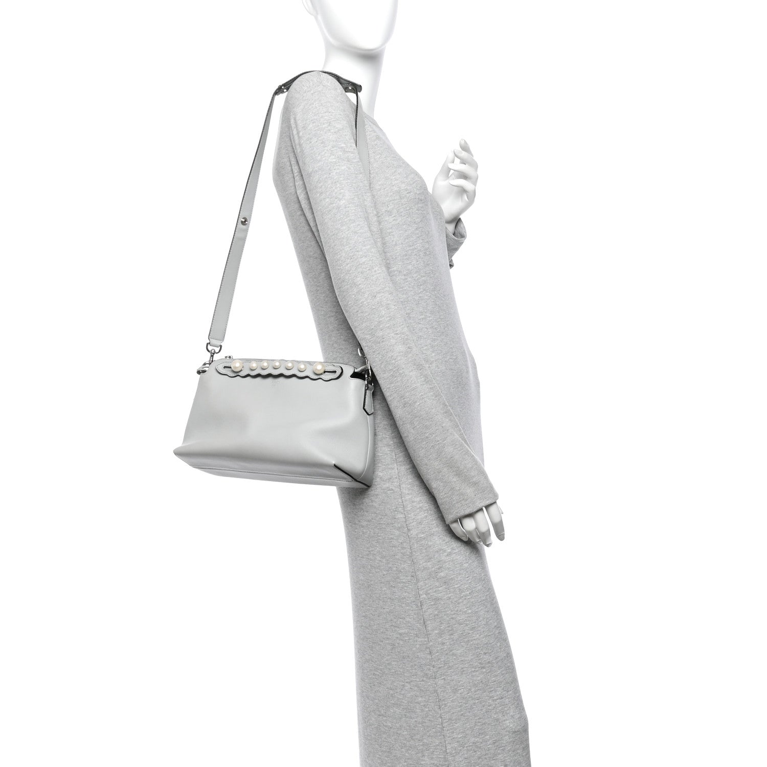 Vitello Dolce Pearl Scalloped Studded Medium By The Way Boston Bag Grigio Perla - Image 2