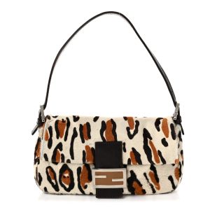 Calf Hair Leopard Print Baguette Brown